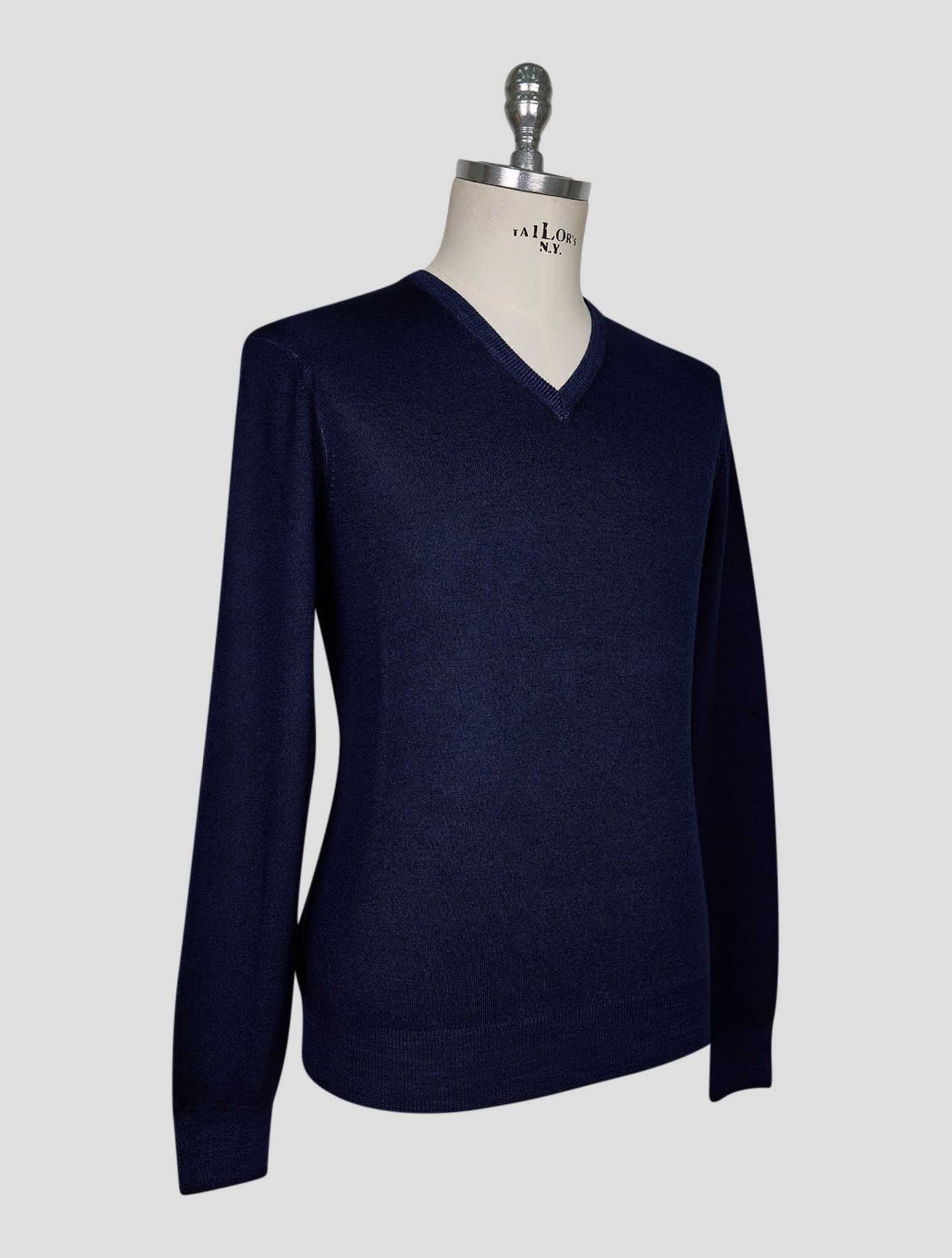 Kiton Blue Wool Sweater V-Neck