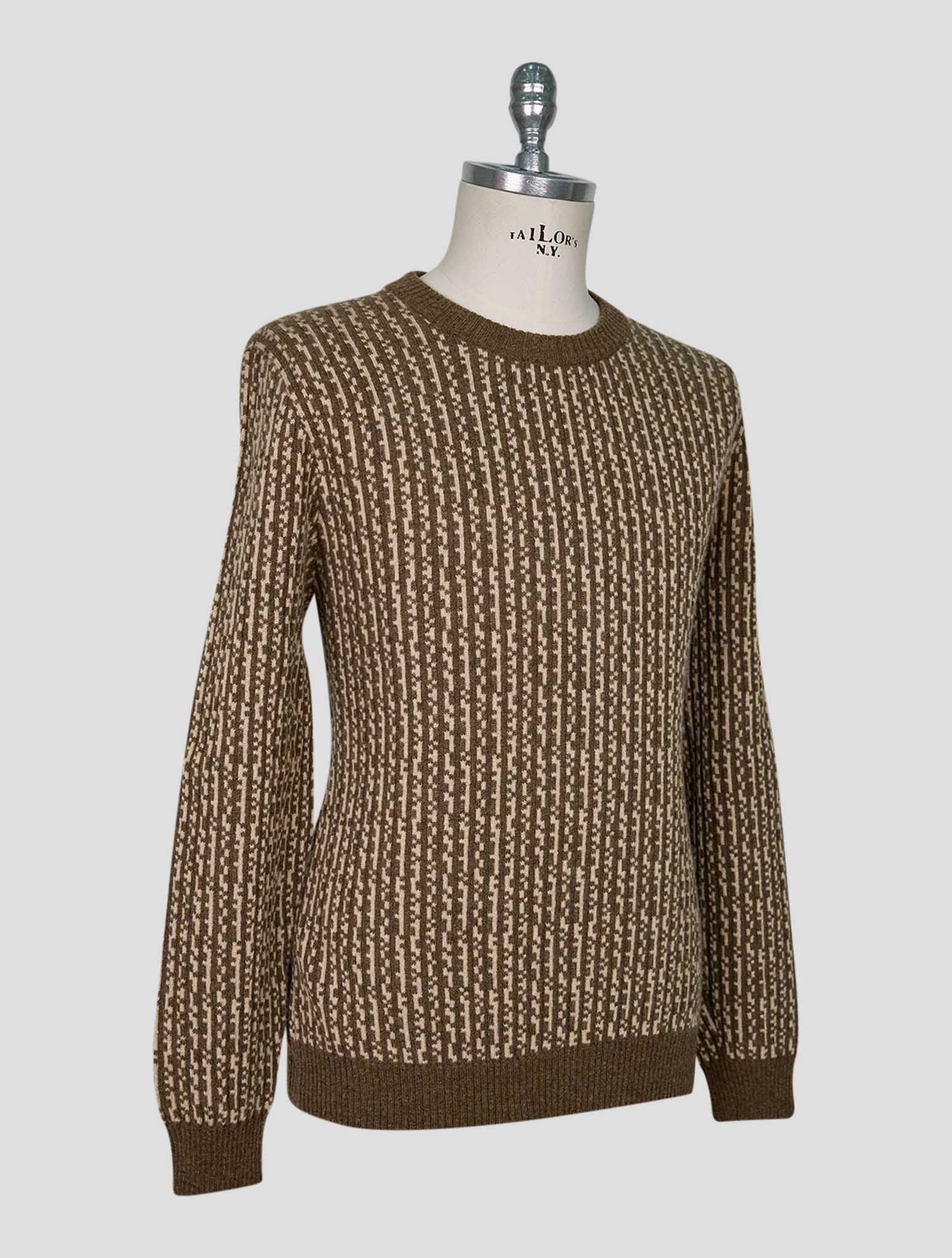 Kiton Brown Whote Cashmere Sweater Crewneck
