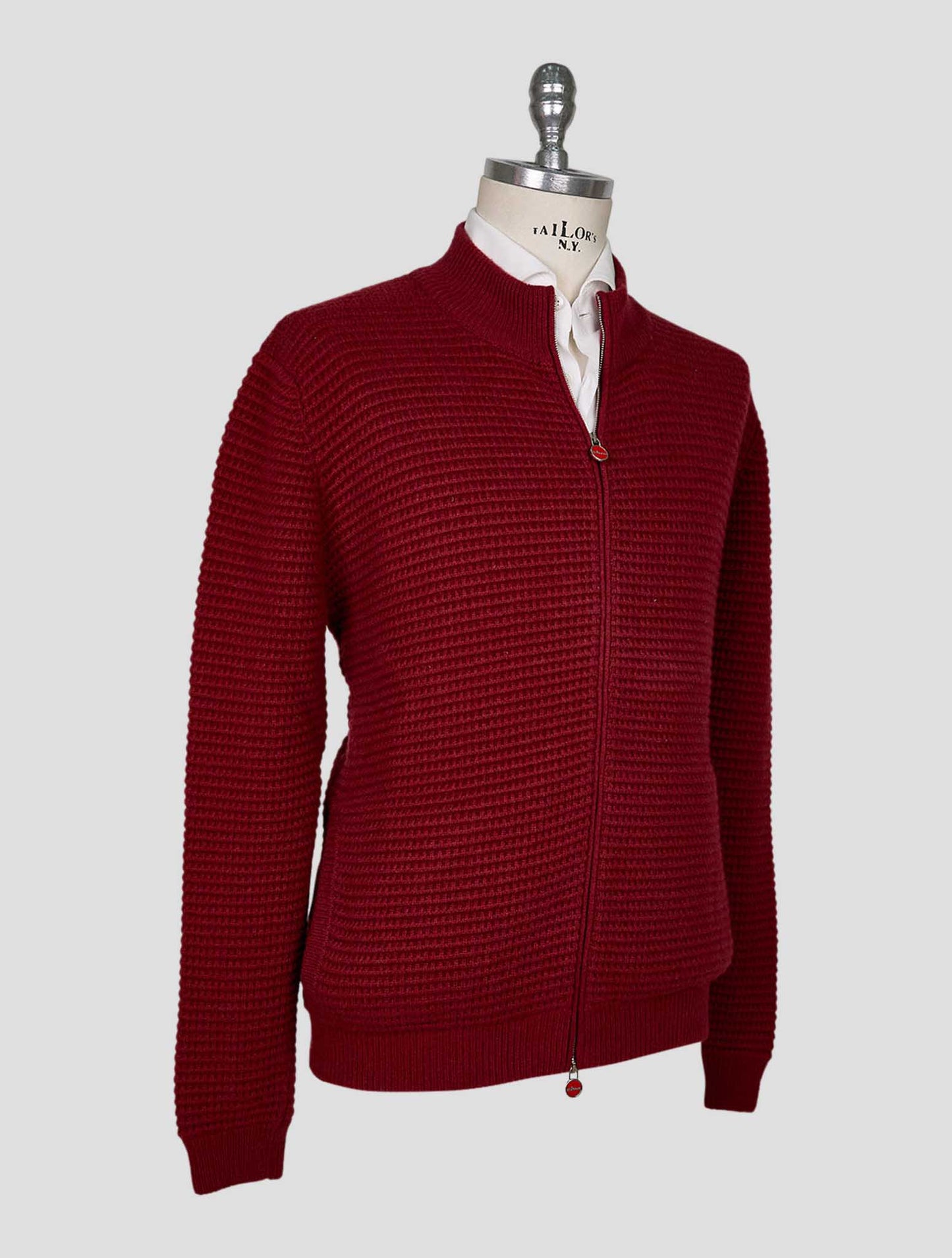 Kiton Burgundy Cashmere Coat Sweater Full Zip