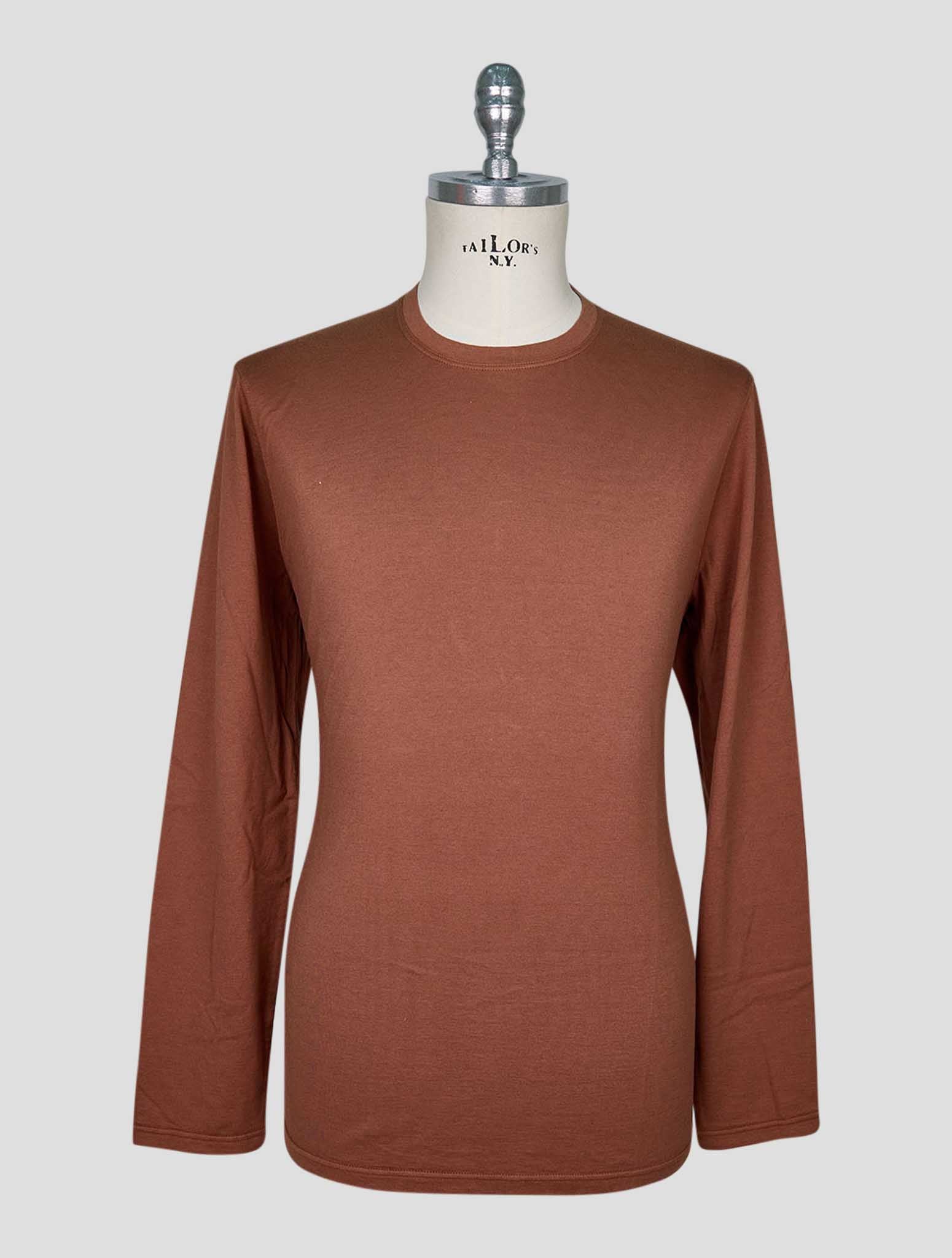 Kiton Brown Cotton Cashmere T-Shirt Long Sleeve