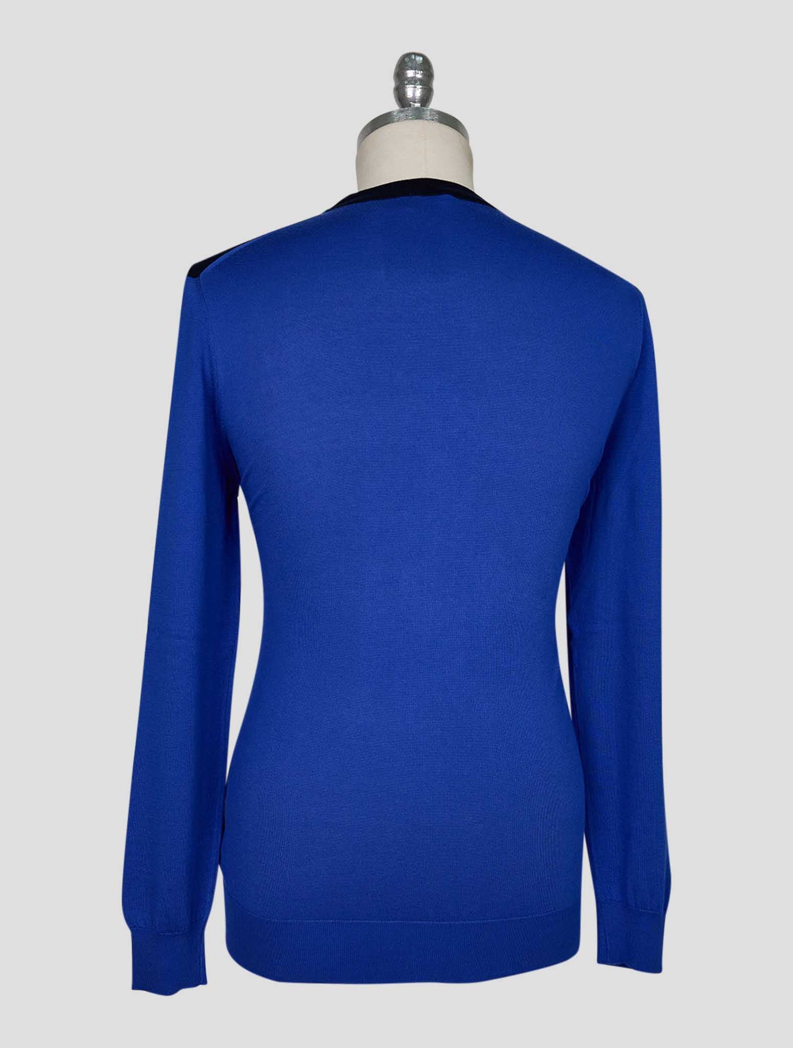 Kiton Blue White Cotton Sweater Crewneck