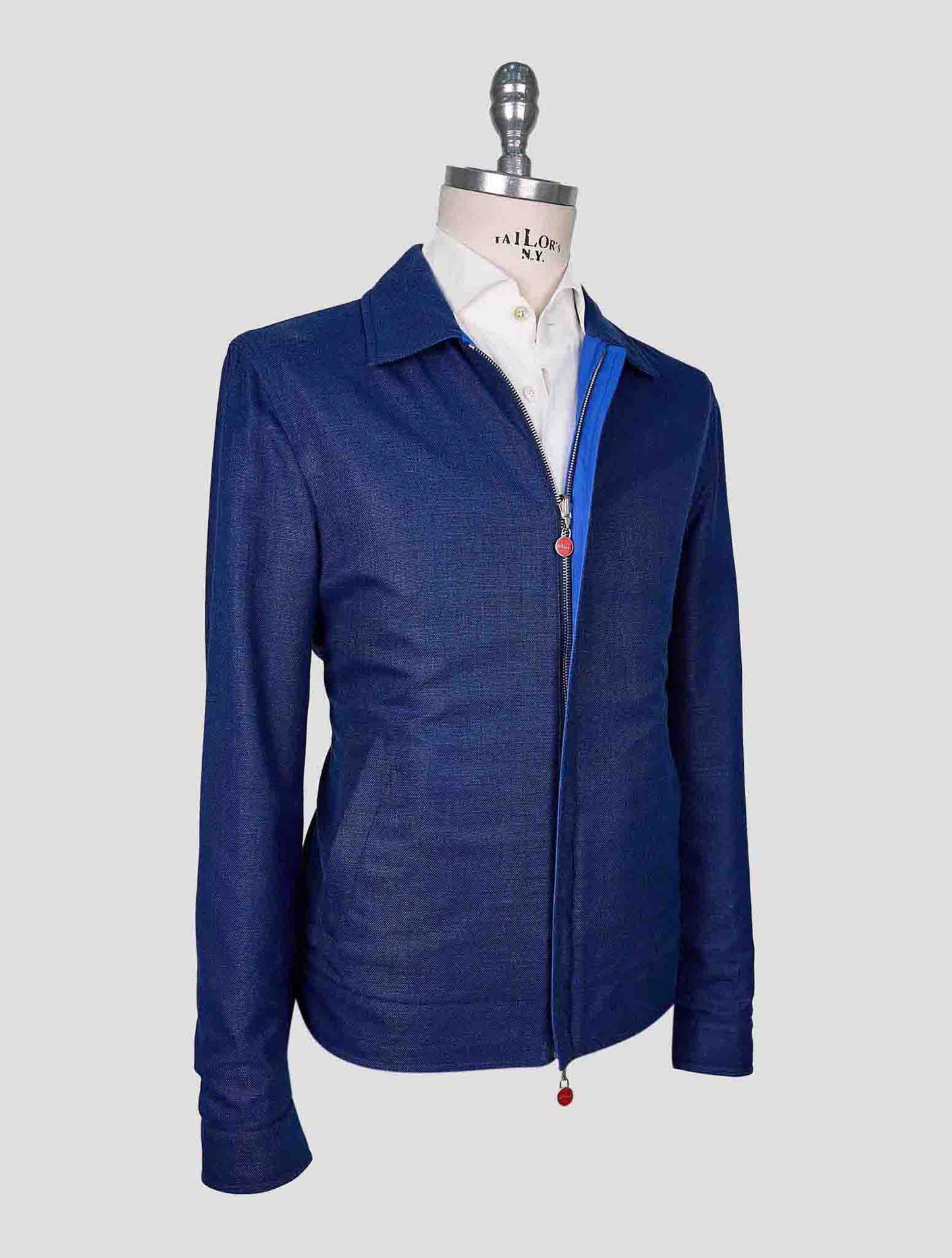 Kiton Blue Wool Silk Linen Coat