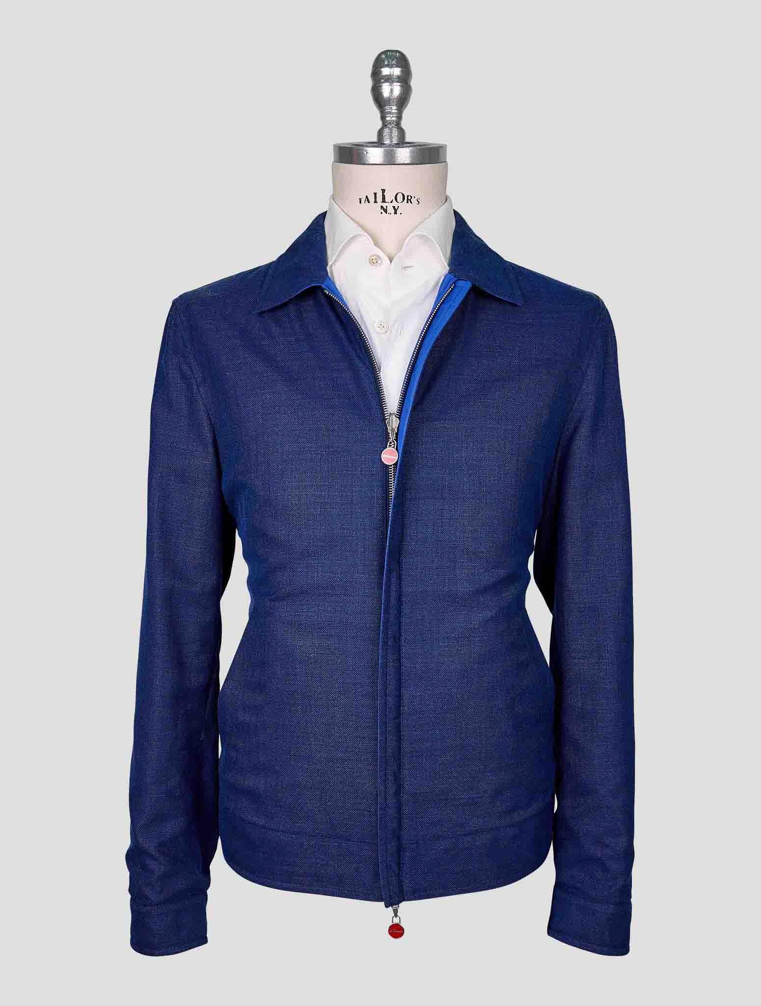 Kiton Blue Wool Silk Linen Coat