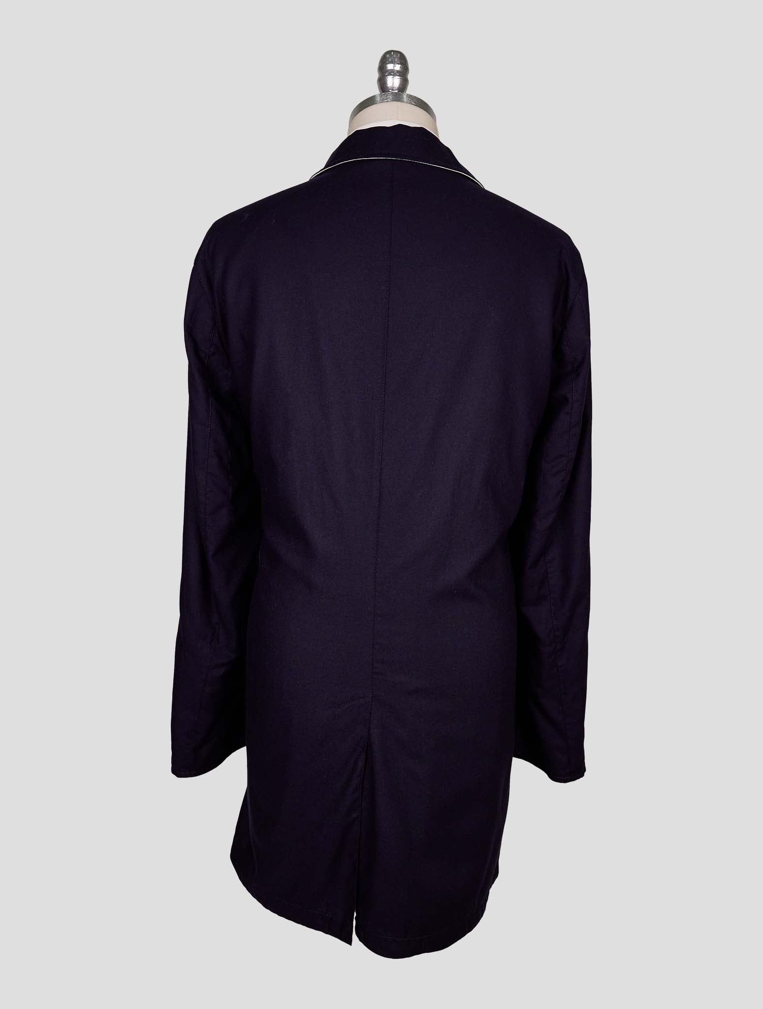 Kiton Beige Blue Silk Cashmere Reverse Overcoat