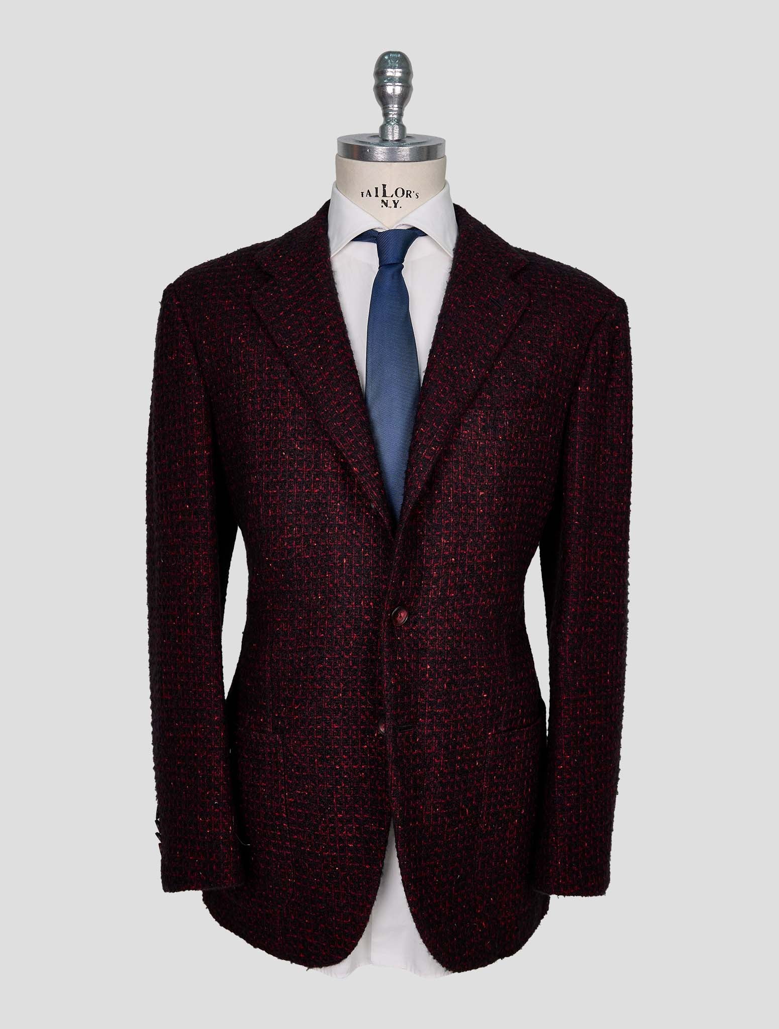 Kiton Red Black Cashmere Silk Blazer