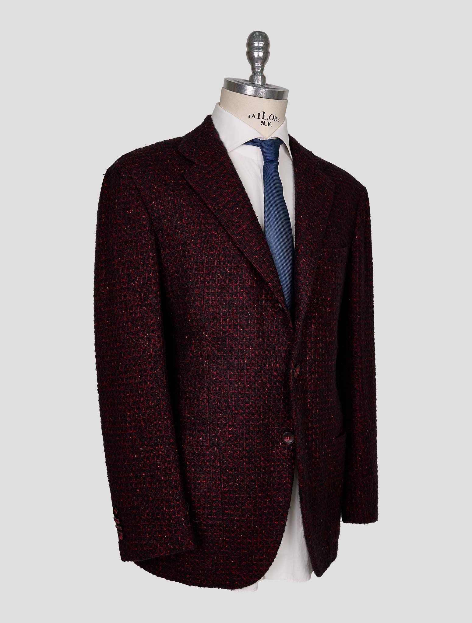 Kiton Red Black Cashmere Silk Blazer
