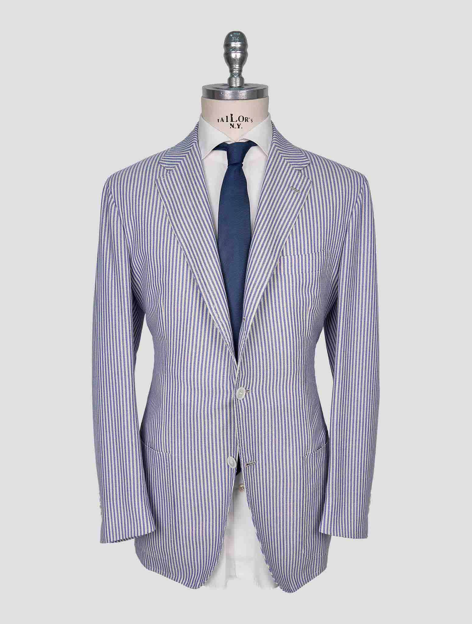 Kiton Blue White Cashmere Linen Blazer