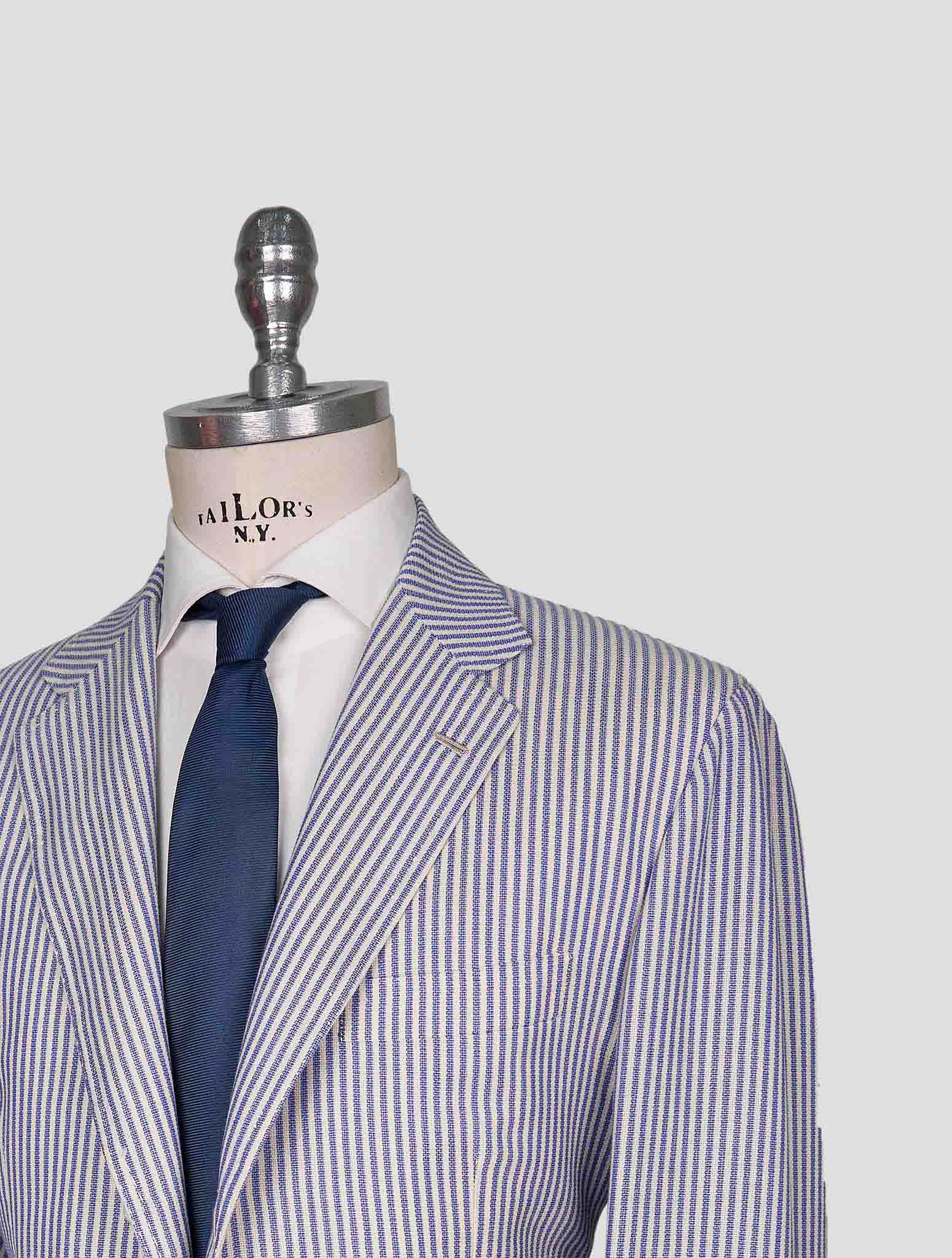 Kiton Blue White Cashmere Linen Blazer