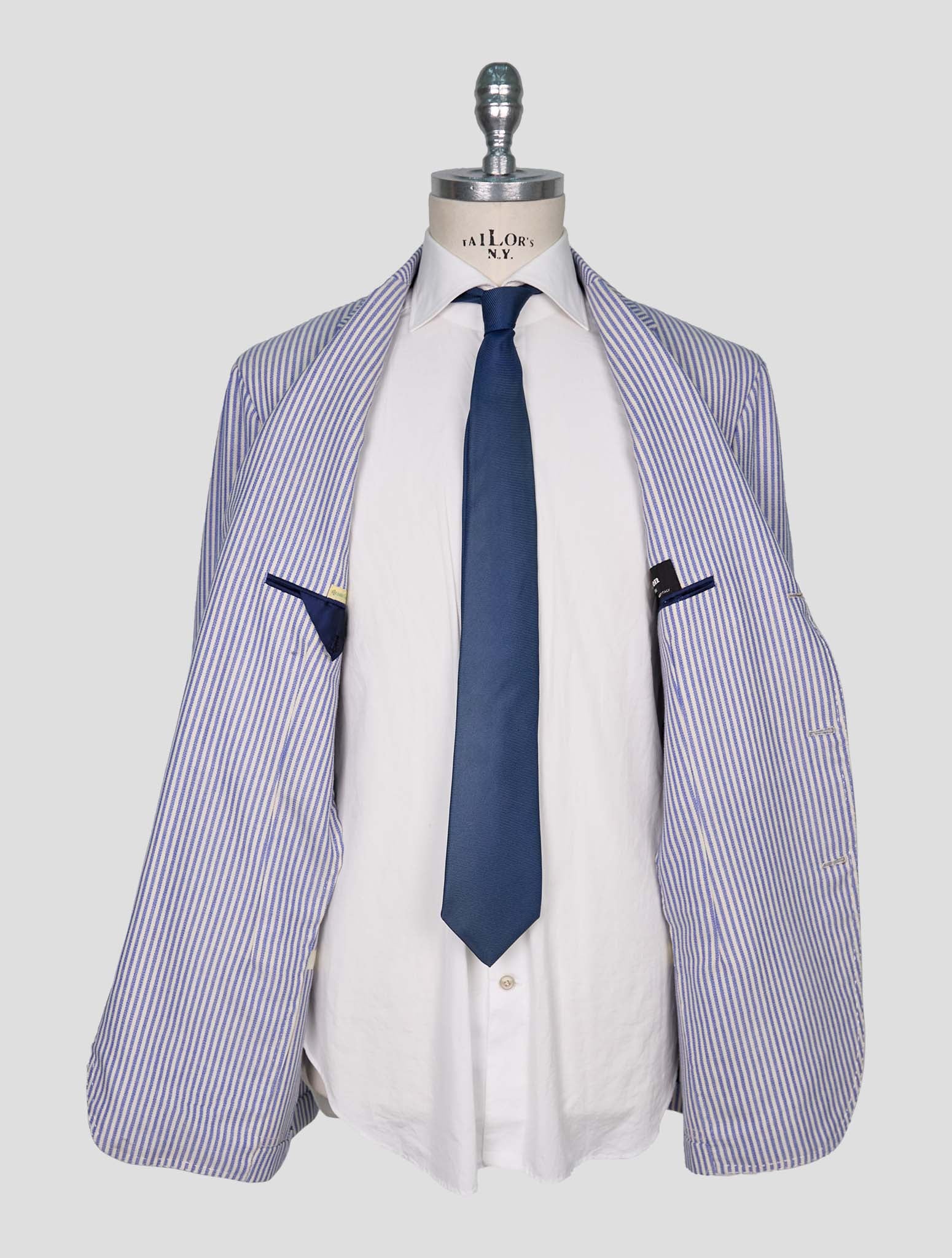 Kiton Blue White Cashmere Linen Blazer
