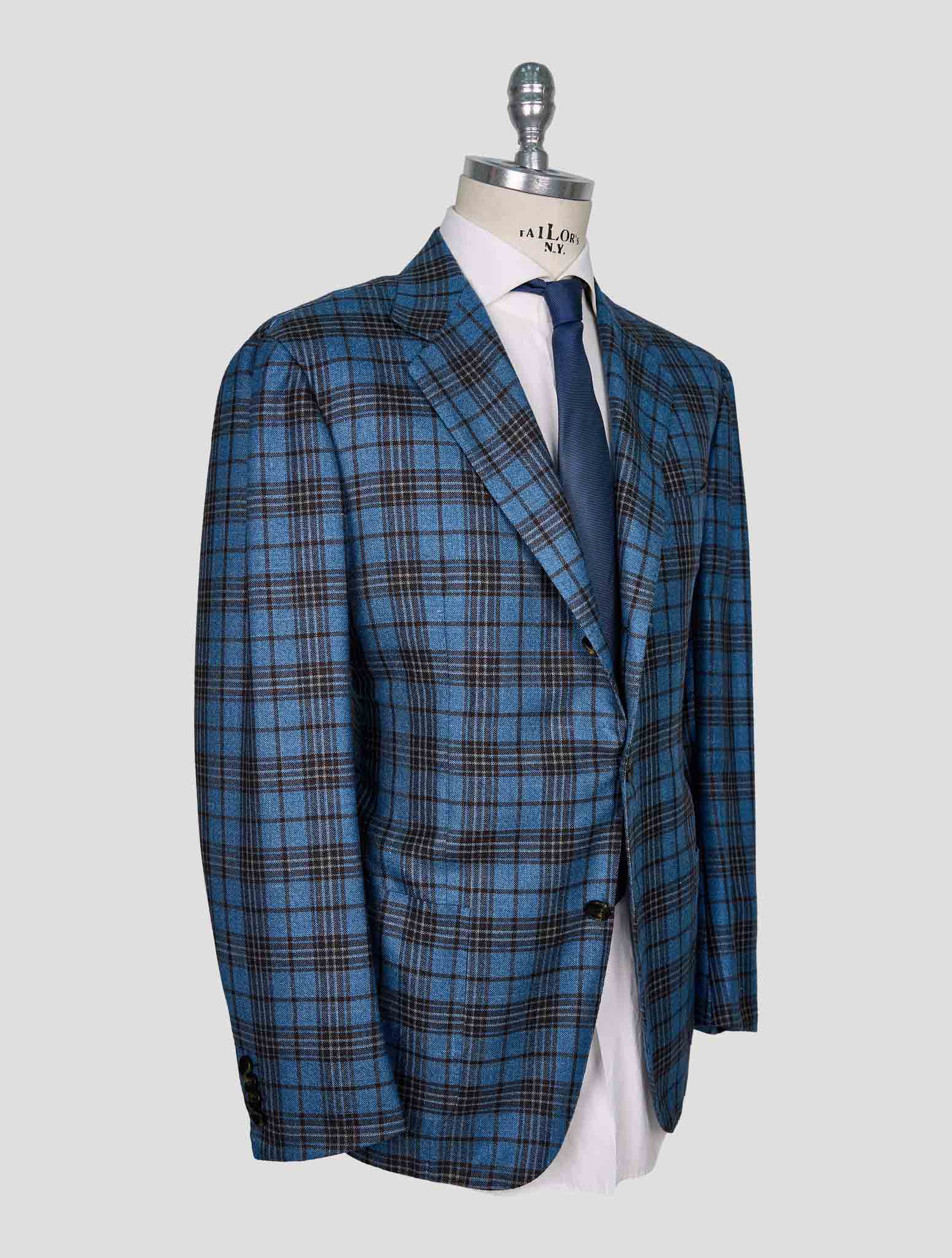 Kiton Light Blue Brown Cashmere Silk Linen Blazer