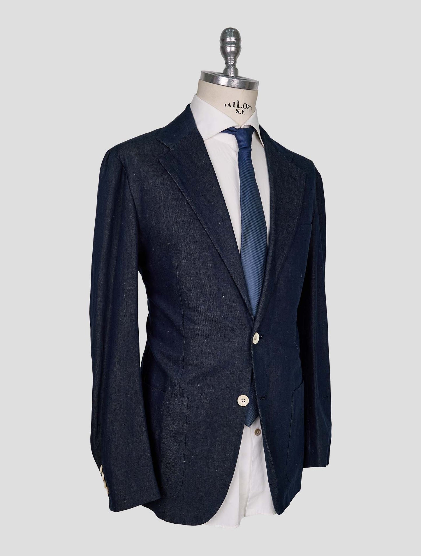 Kiton Blue Navy Cotton Linen Blazer