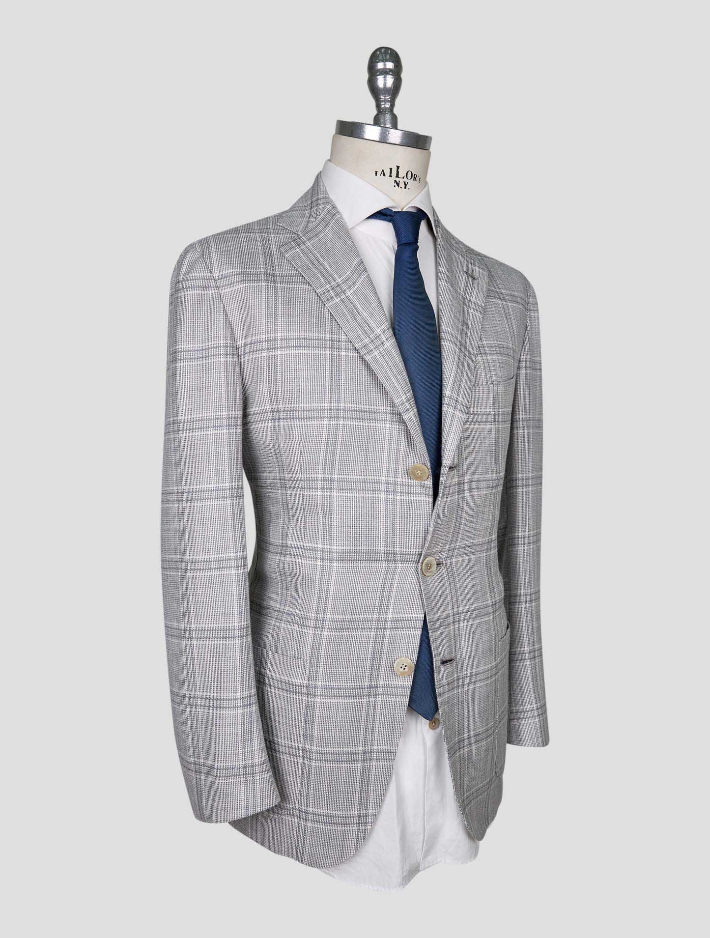 Kiton Gray White Cashmere Wool Silk Linen Blazer