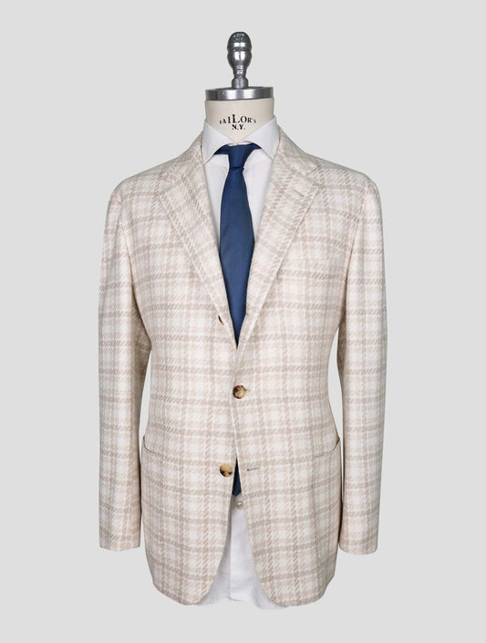 Kiton Beige White Cashmere Virgin Wool Silk Linen
