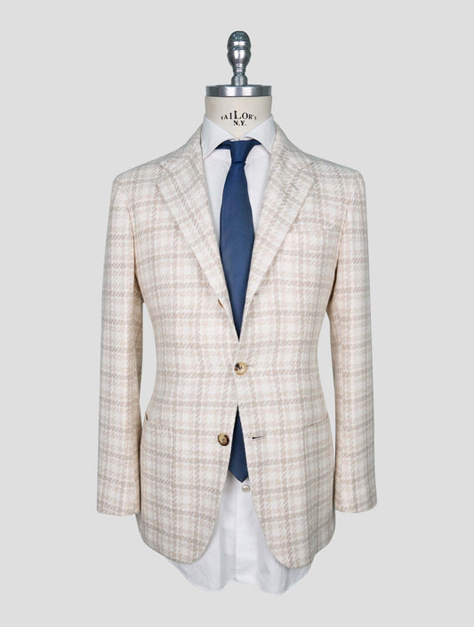 Kiton Beige White Cashmere Virgin Wool Silk Linen