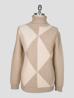 Kiton Beige White Cashmere Sweater Turtleneck