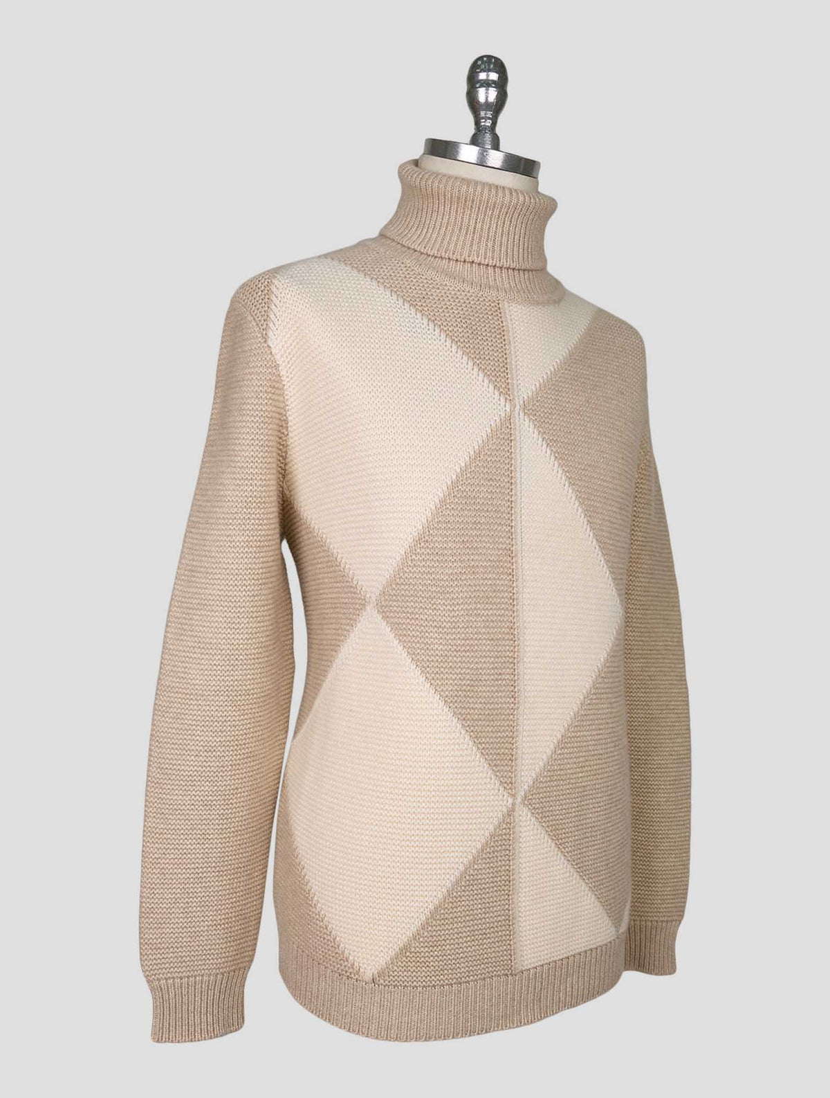 Kiton Beige White Cashmere Sweater Turtleneck