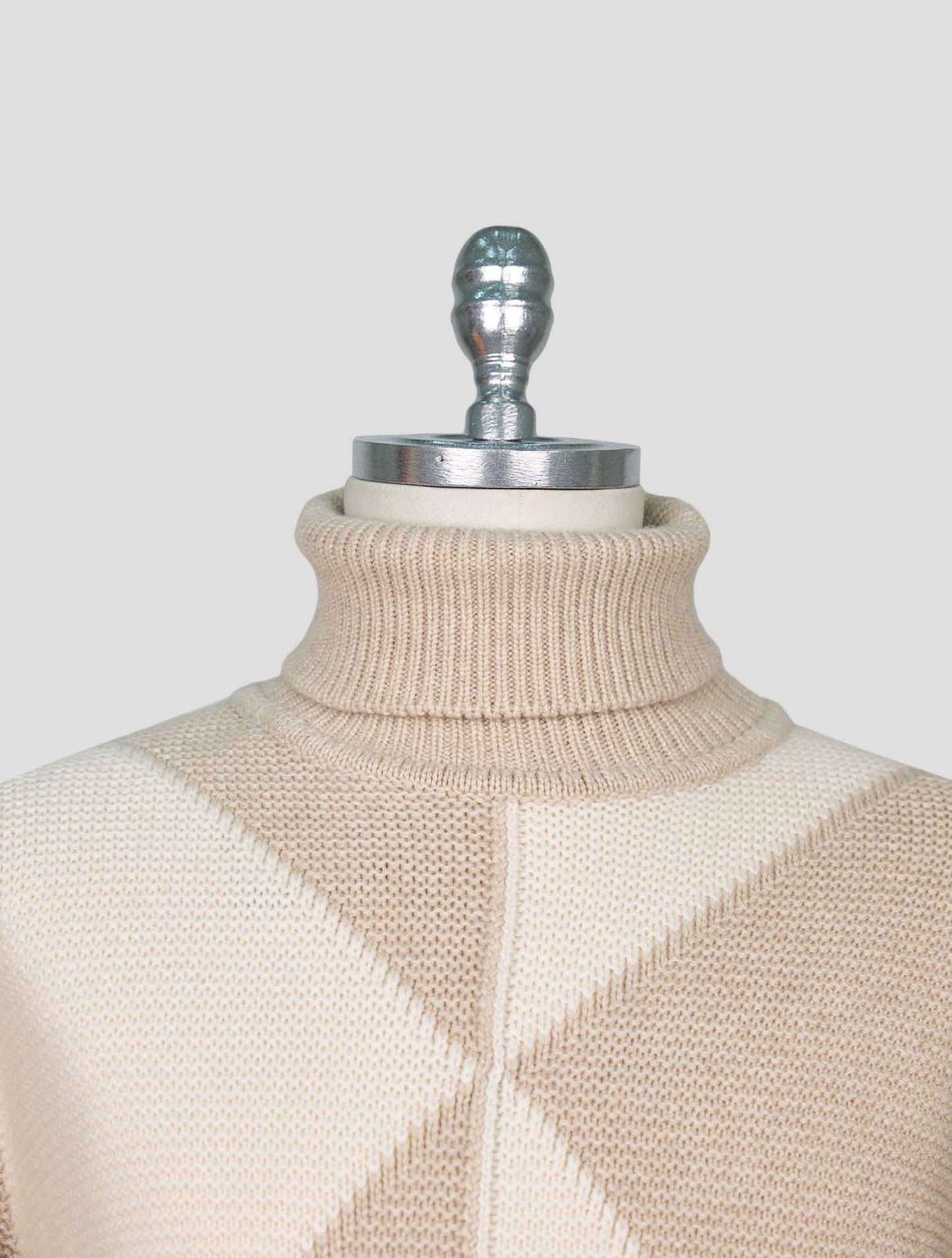 Kiton Beige White Cashmere Sweater Turtleneck