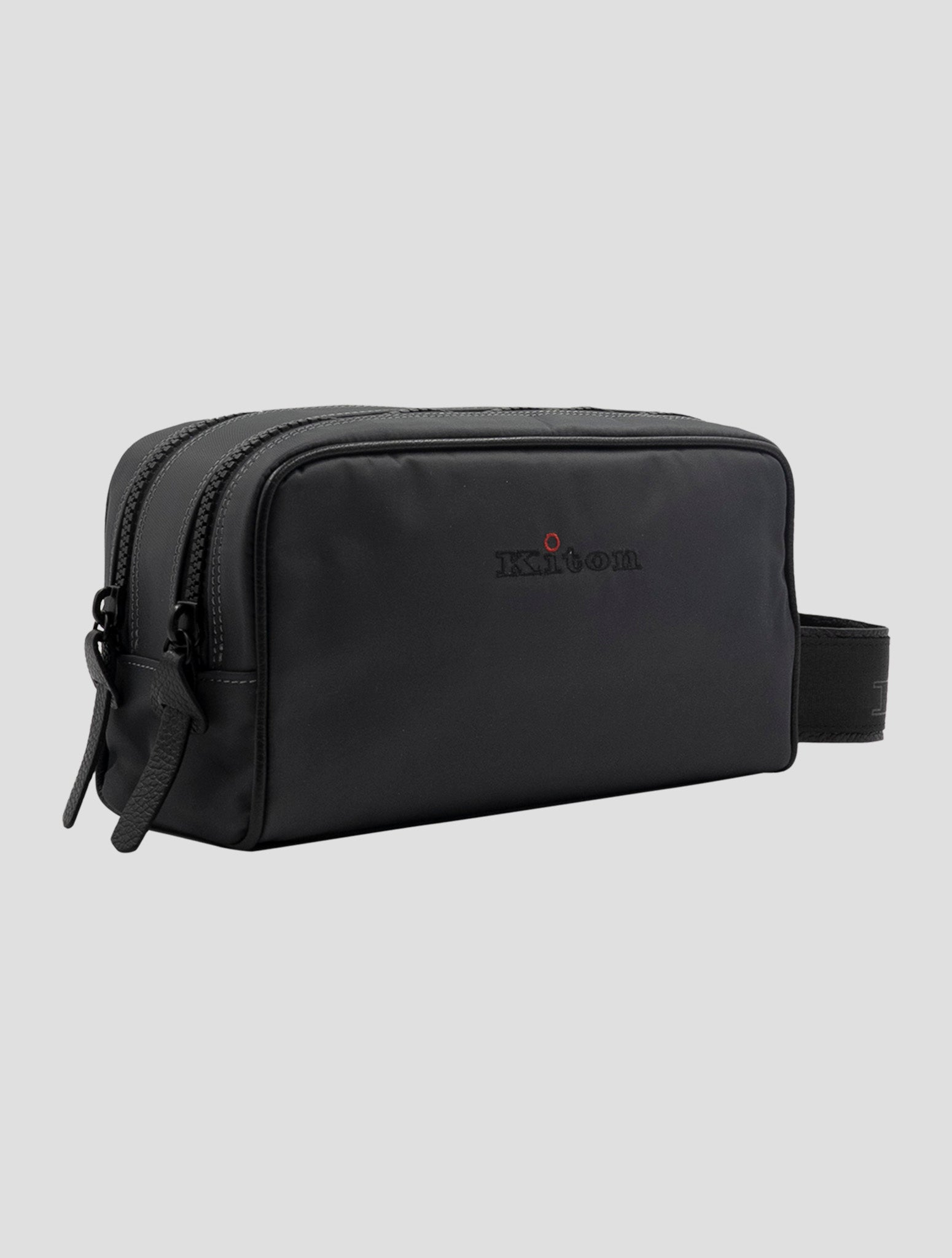 Kiton Gray Pa Cotton Leather Beauty Case Bag