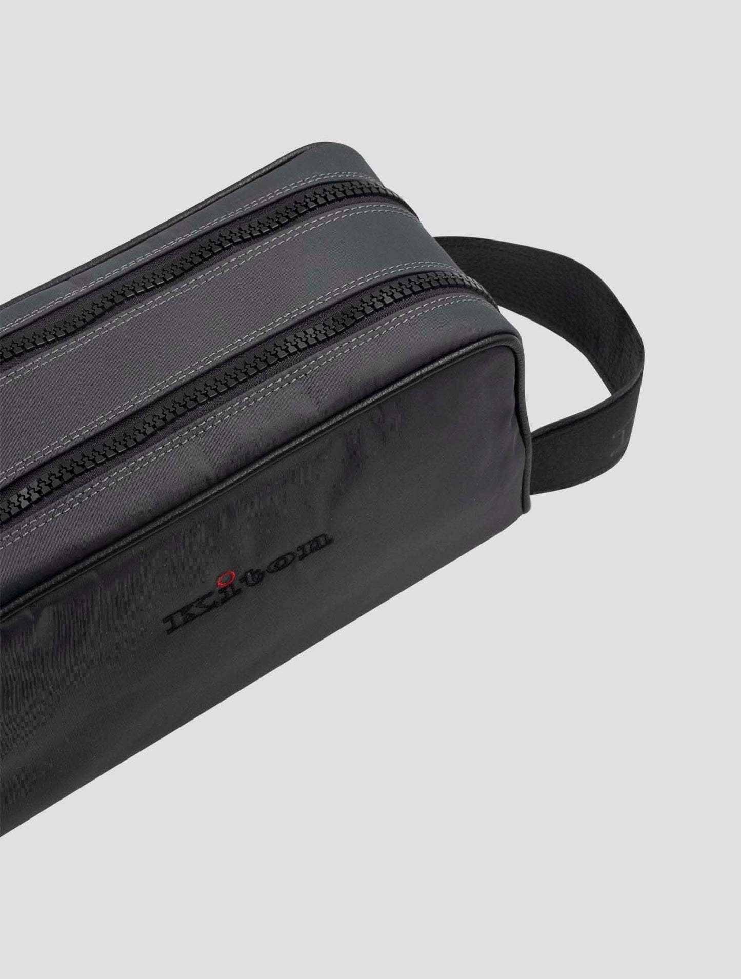 Kiton Gray Pa Cotton Leather Beauty Case Bag
