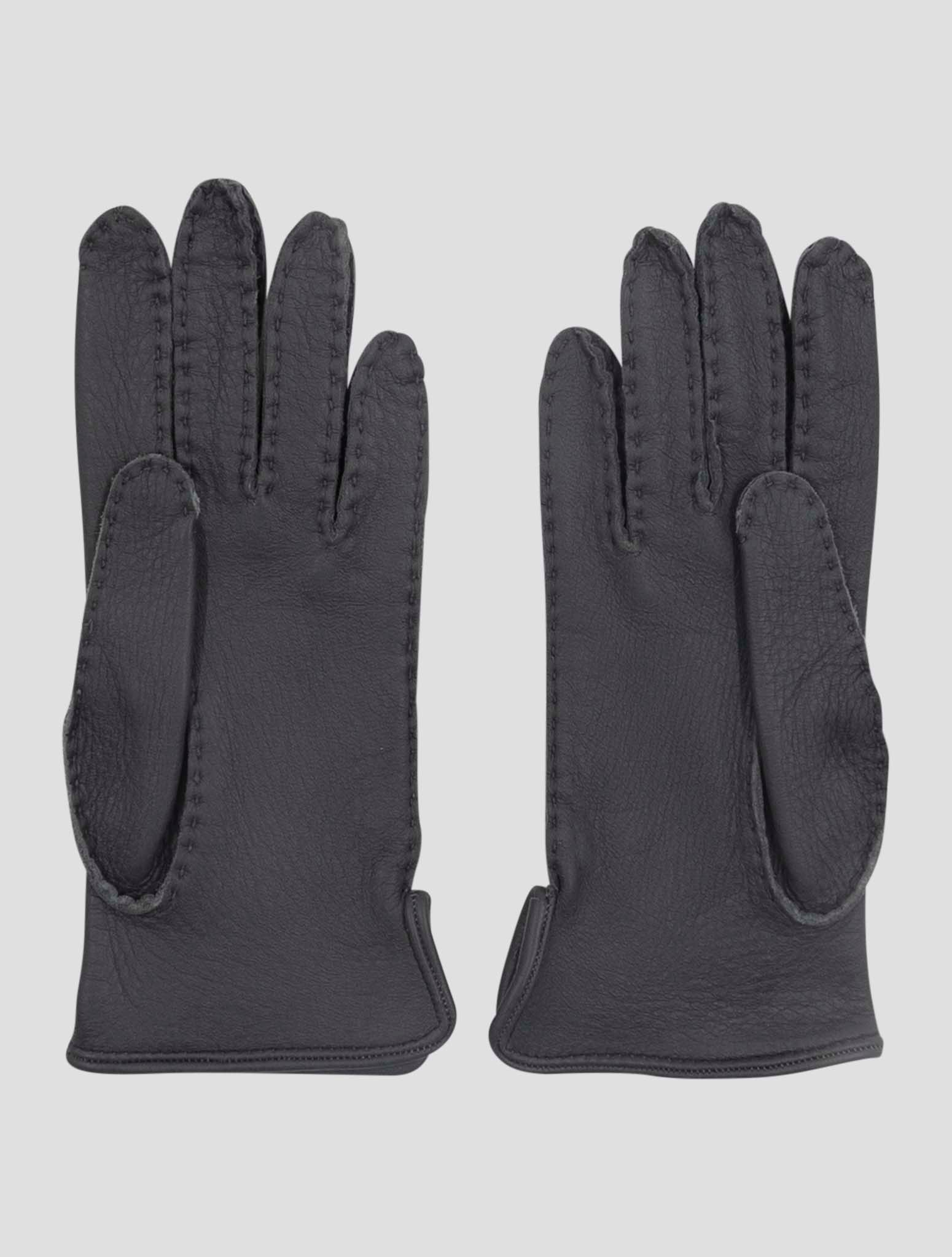 Kiton Gray Leather Deer Gloves Women