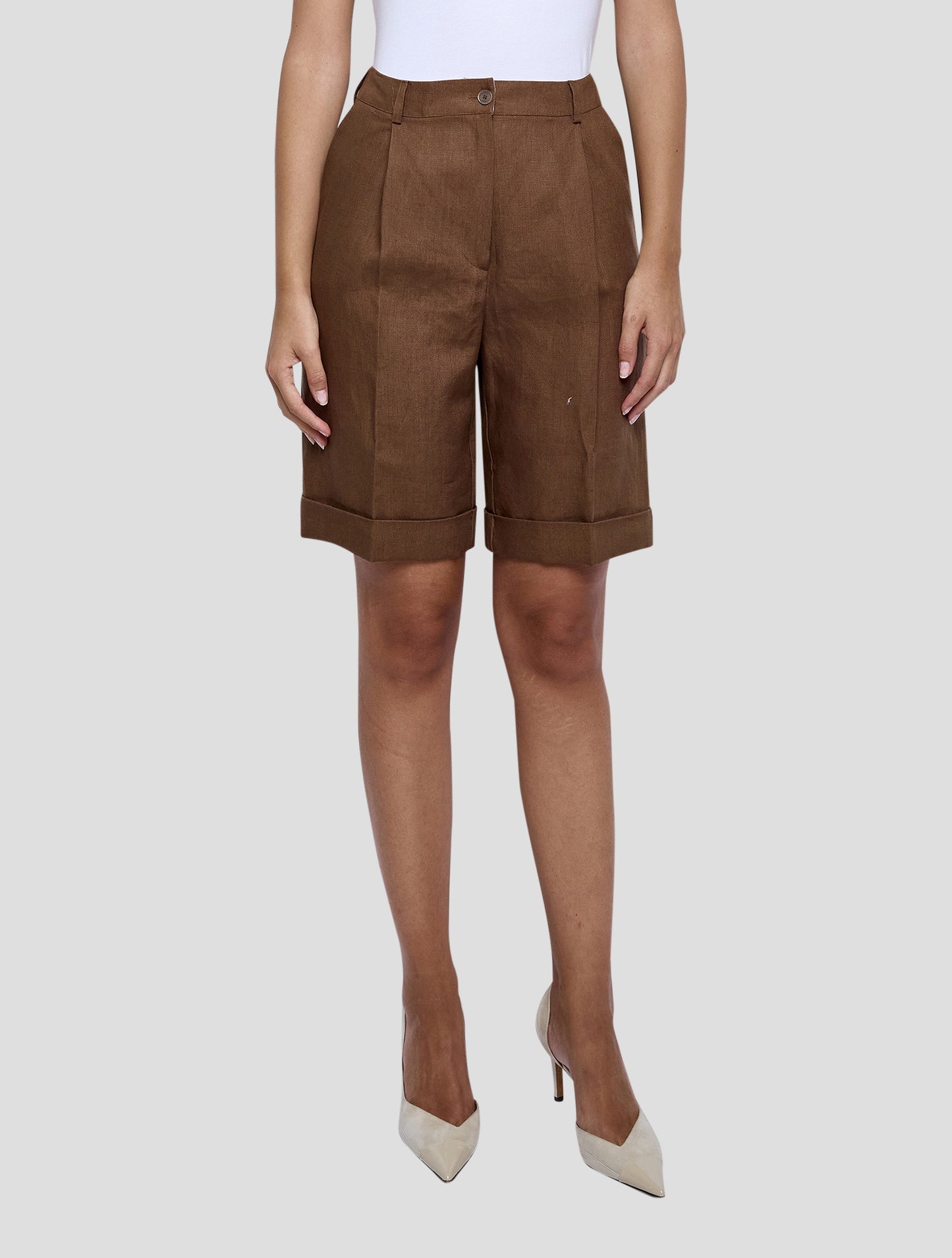 Kiton Brown Linen Short Pants Women