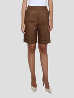 Kiton Brown Linen Short Pants Women
