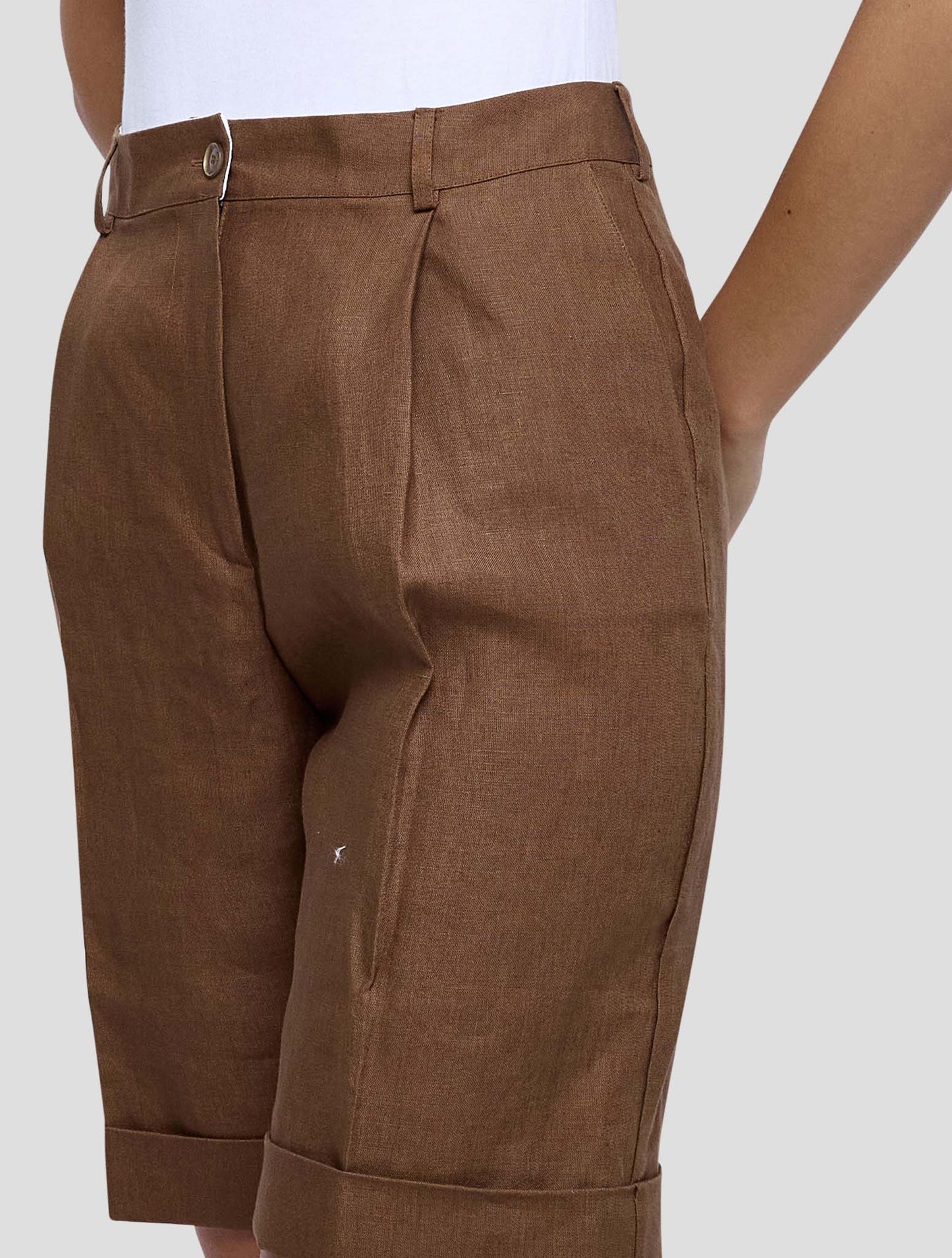 Kiton Brown Linen Short Pants Women