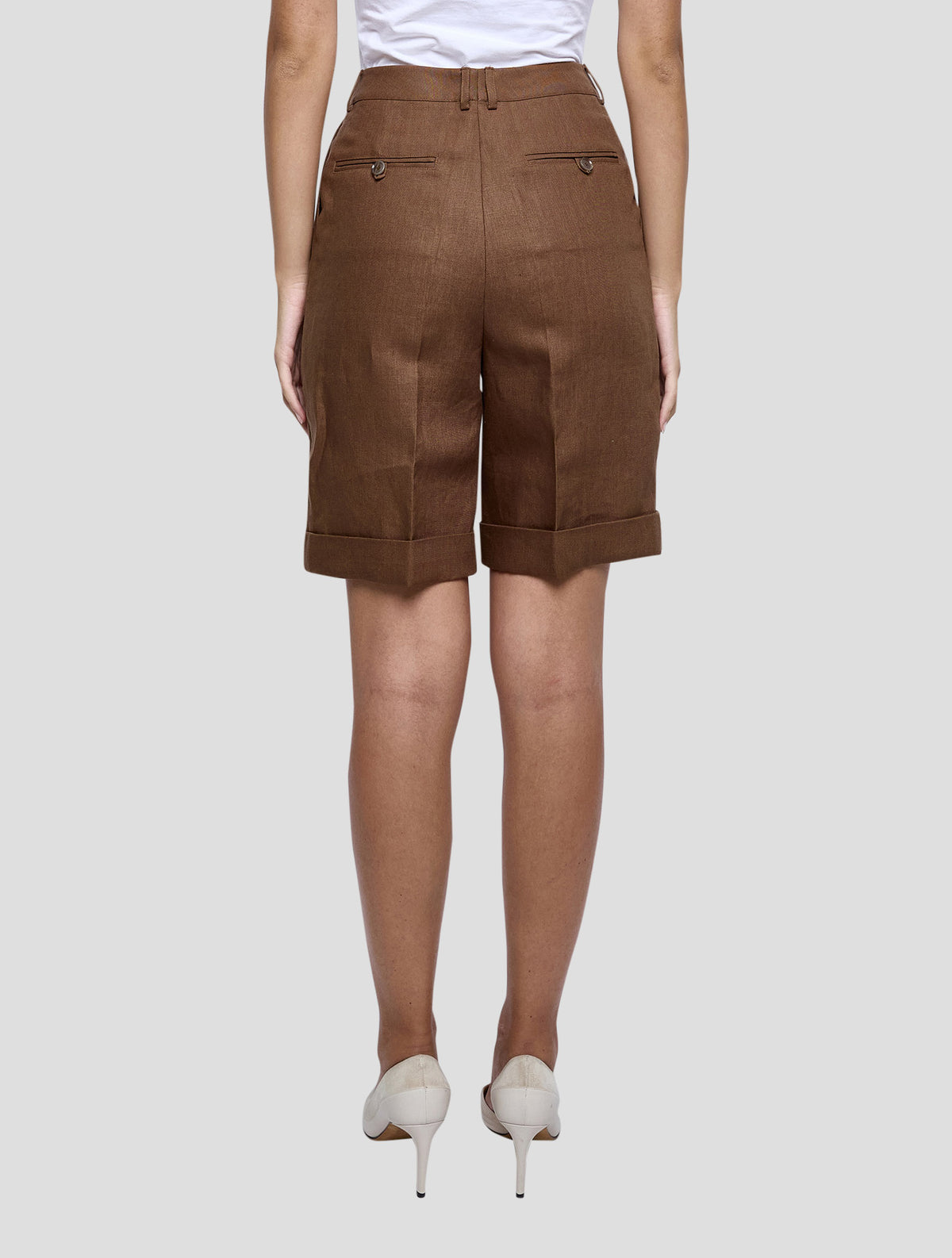 Kiton Brown Linen Short Pants Women