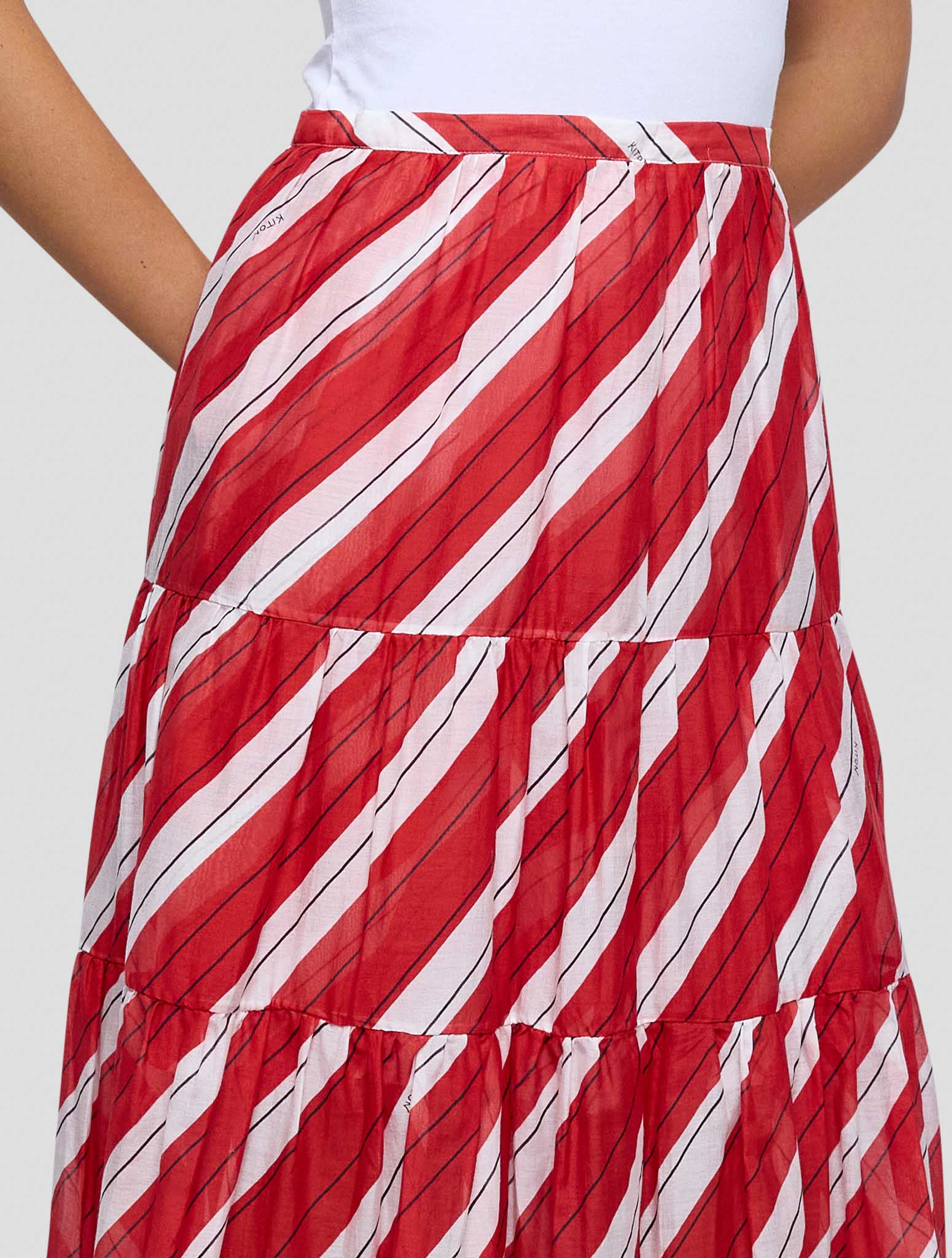 Kiton Red White Cotton Silk Skirt Women