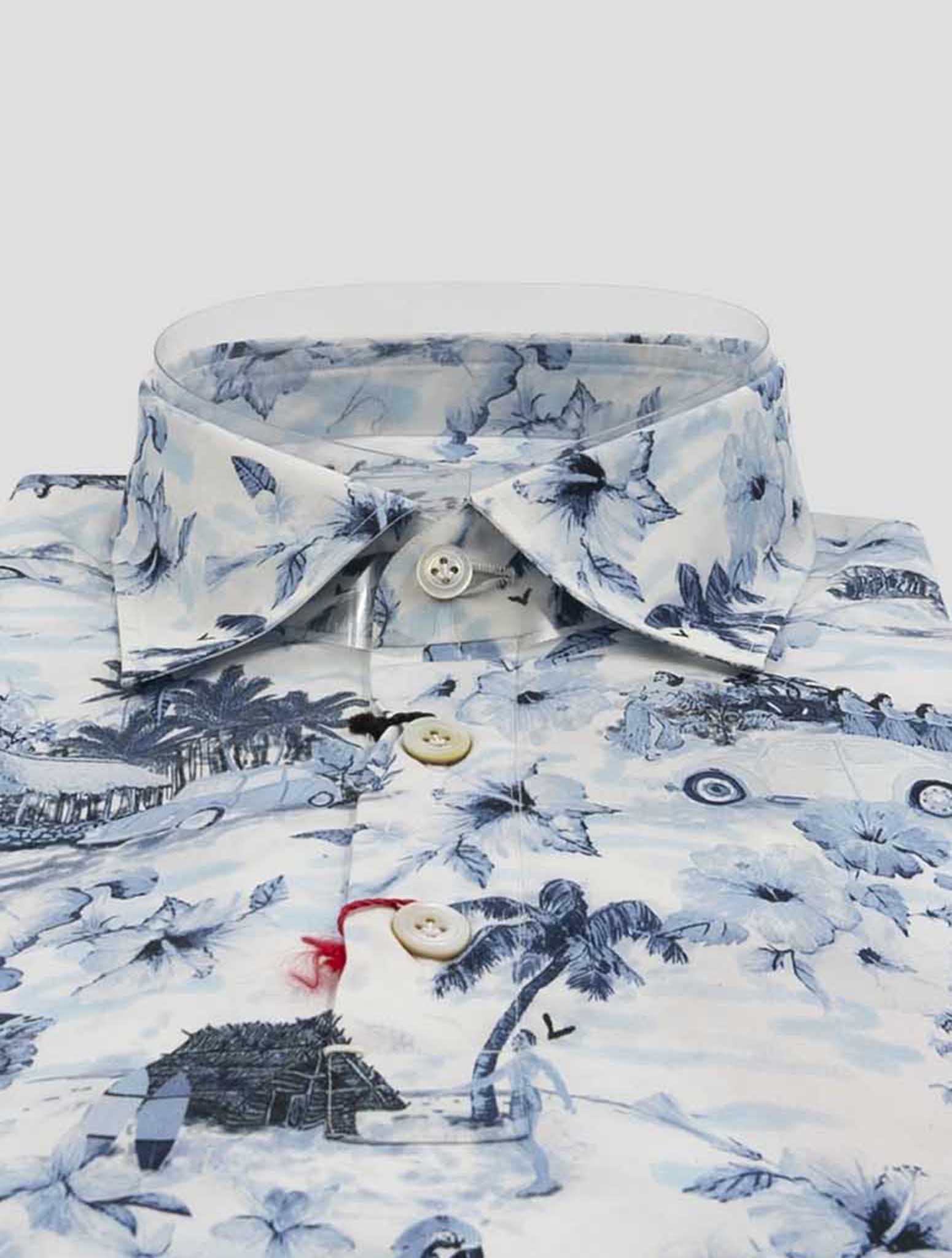 Kiton Light Blue White Cotton Shirt Polo Positano