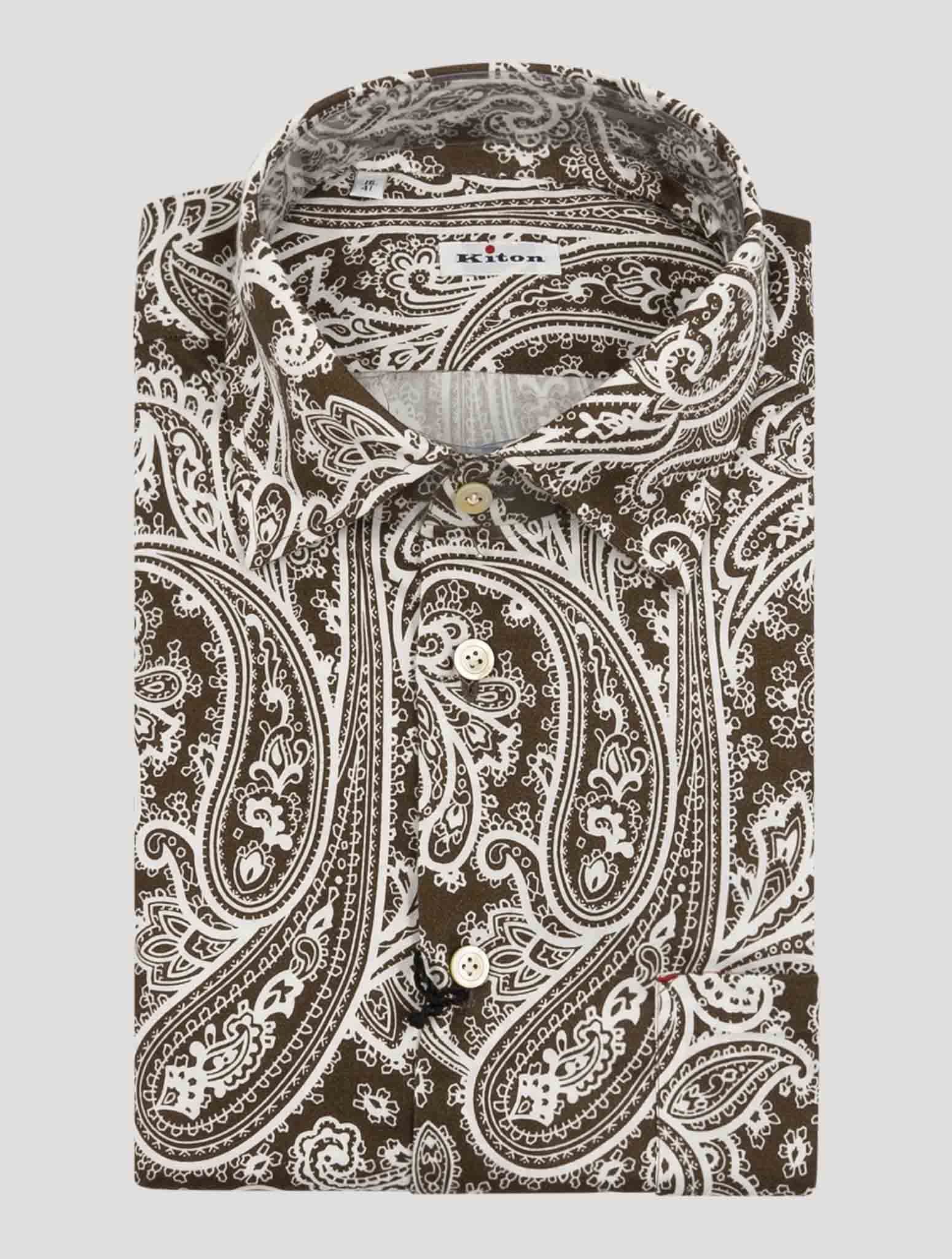 Kiton Brown White Cotton Shirt