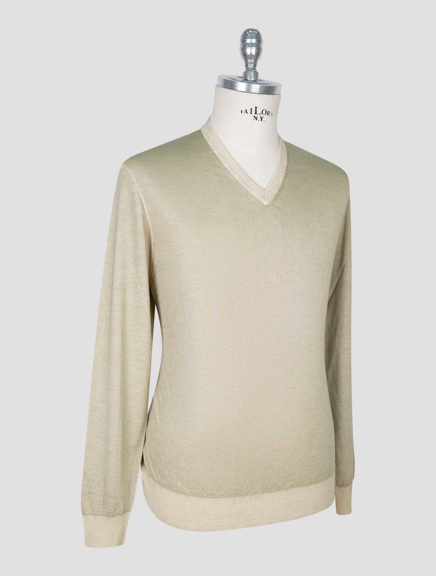 Kiton Beige Cashmere Silk Sweater V-Neck
