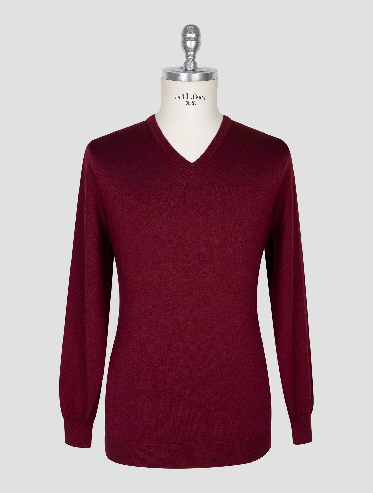 Kiton Burgundy Cashmere Silk Sweater V-Neck