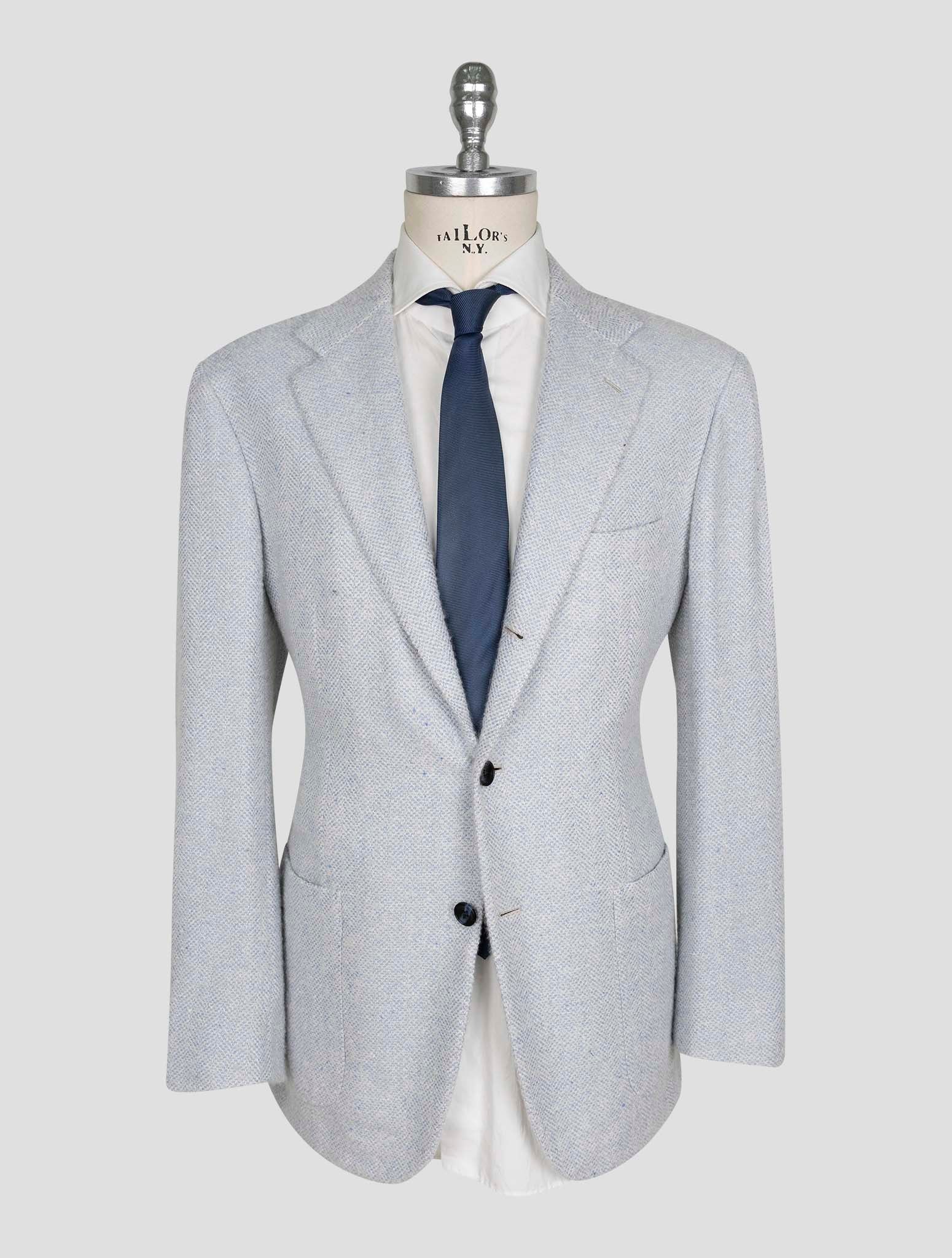 Kiton Light Blue White Cashmere Silk Blazer