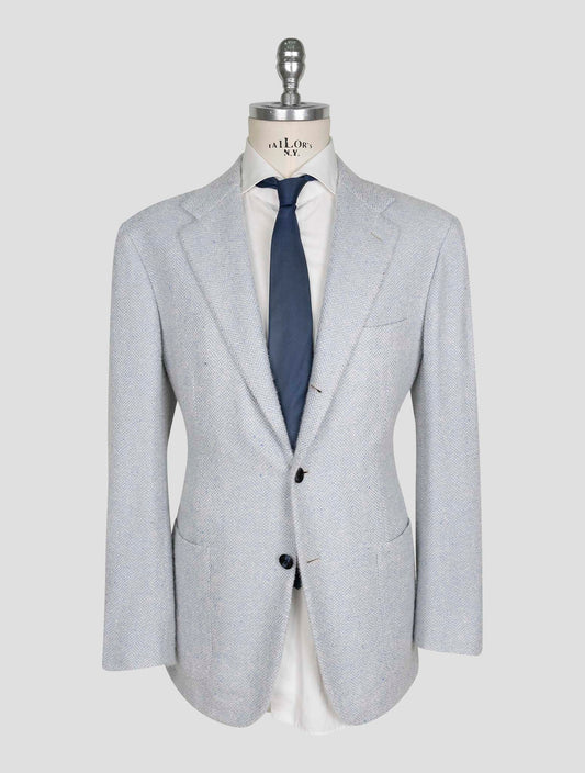 Kiton Light Blue White Cashmere Silk Blazer