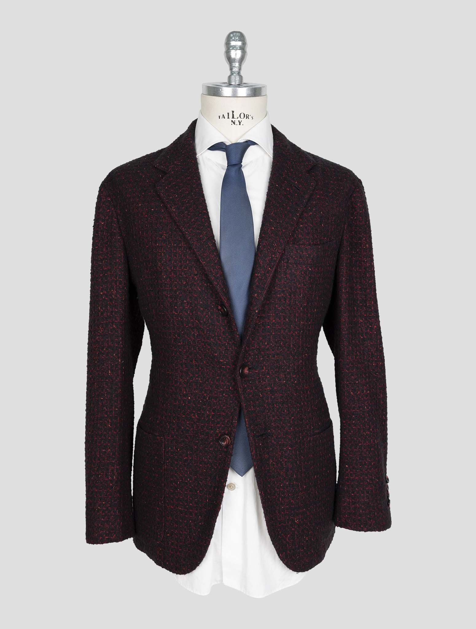 Kiton Burugndy Blue Cashmere Silk Blazer