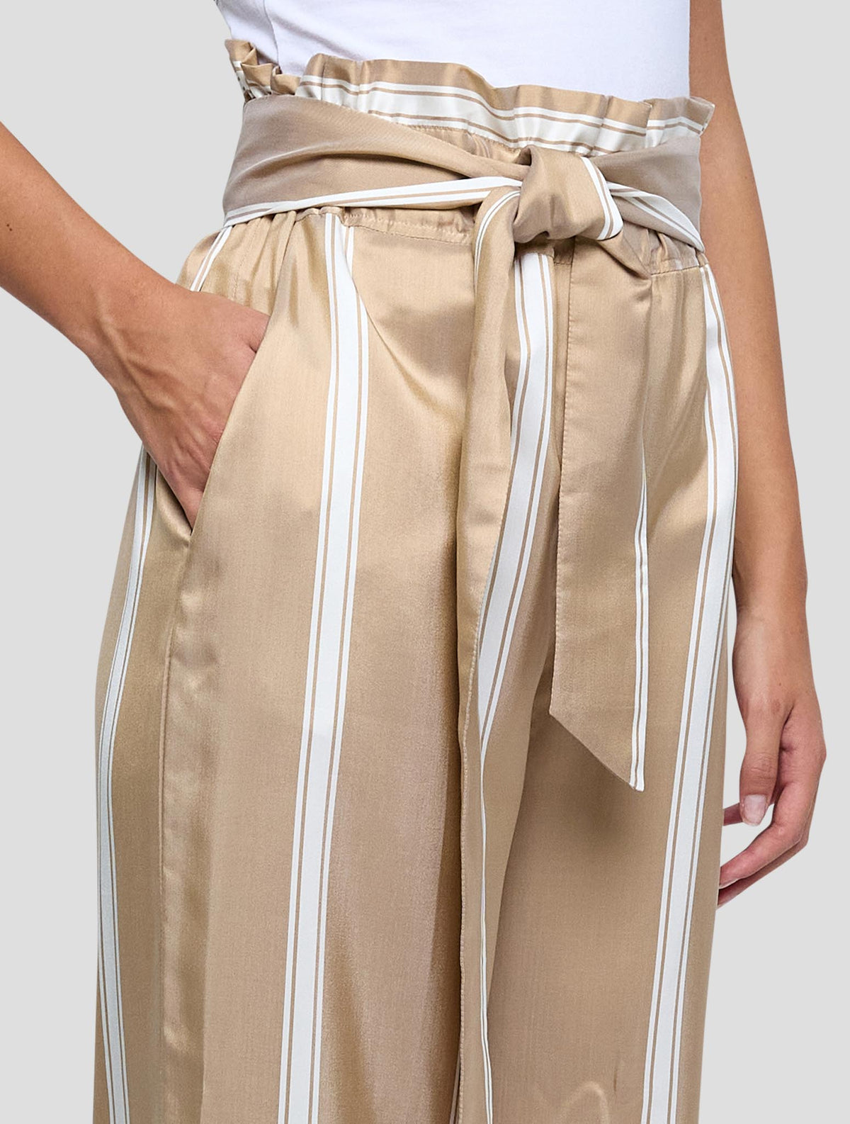 Kiton Brown White Silk Pants Women