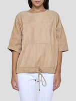 Kiton Beige Leather Suede Sweater Women
