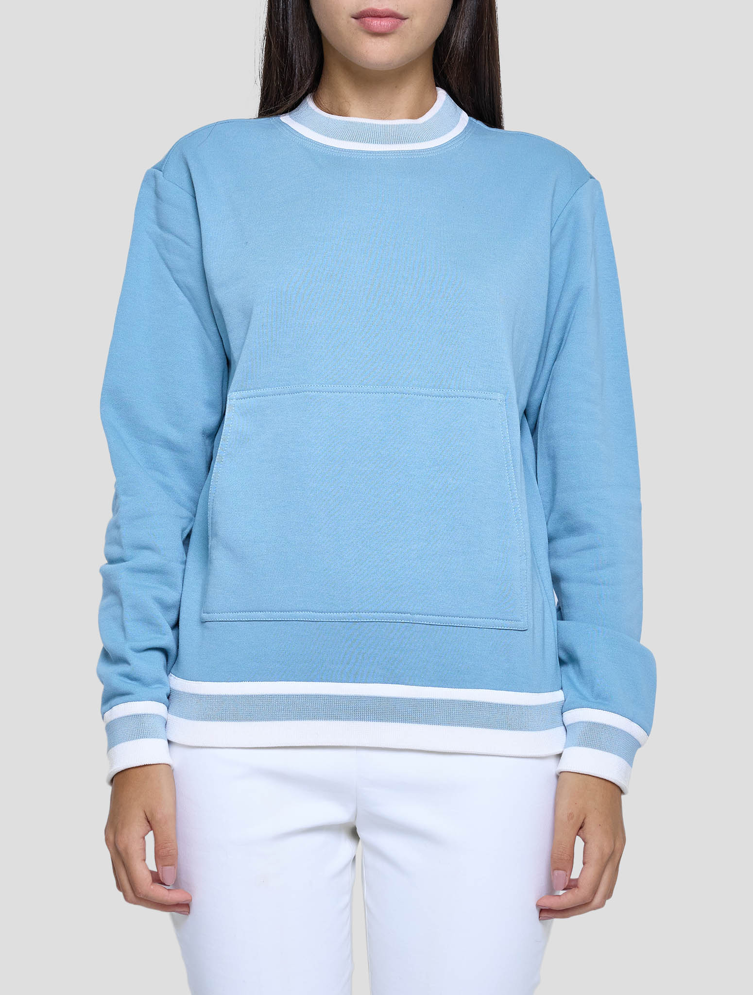 Kiton Light Blue Cotton Cashmere Sweater Crewneck Women