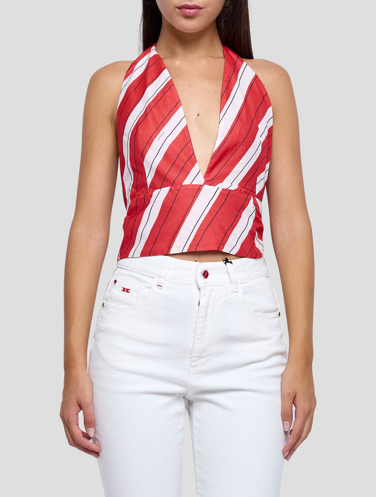 Kiton Red White Cotton Silk Shirt Women