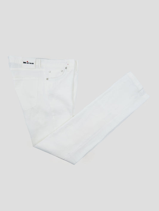 Kiton White Cotton Linen Ea Jeans