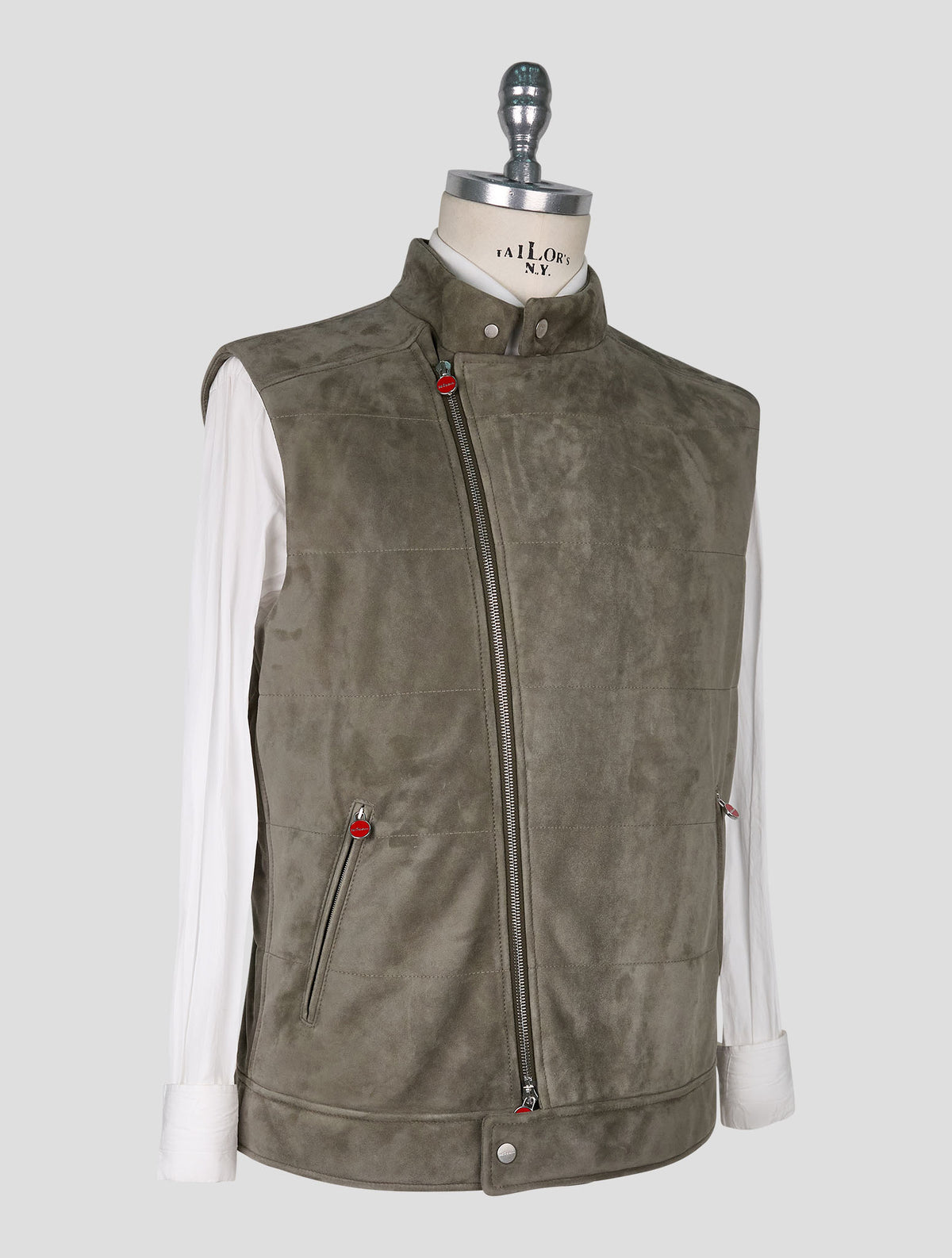 Kiton Green Leather Suede Gilet Coat