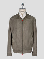 Kiton Green Leather Suede Coat