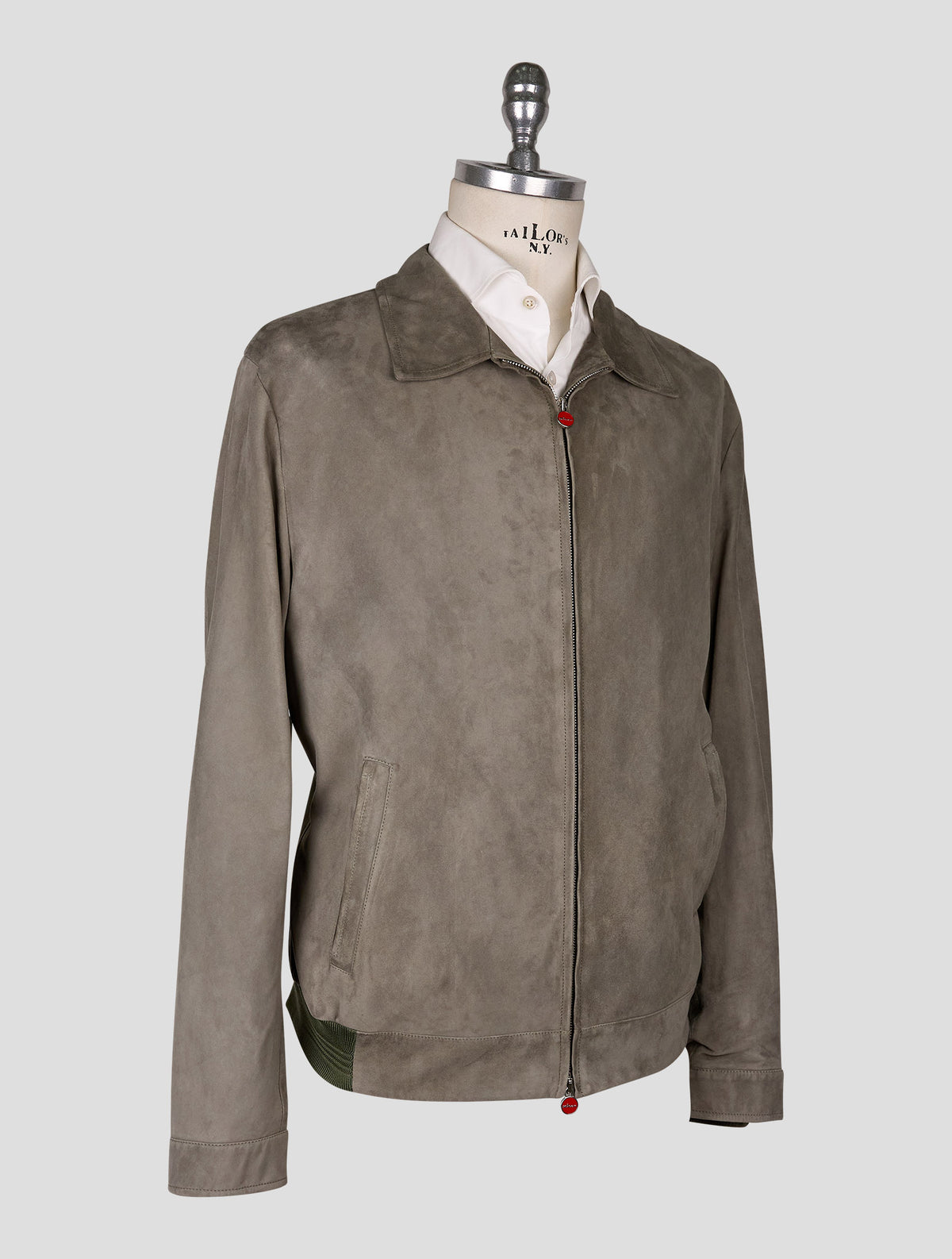Kiton Green Leather Suede Coat