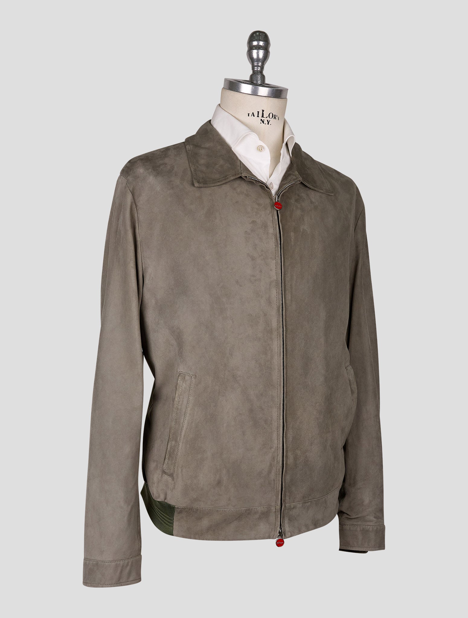 Kiton Green Leather Suede Coat