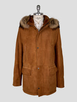 Kiton Brown Leather Shearling Coat