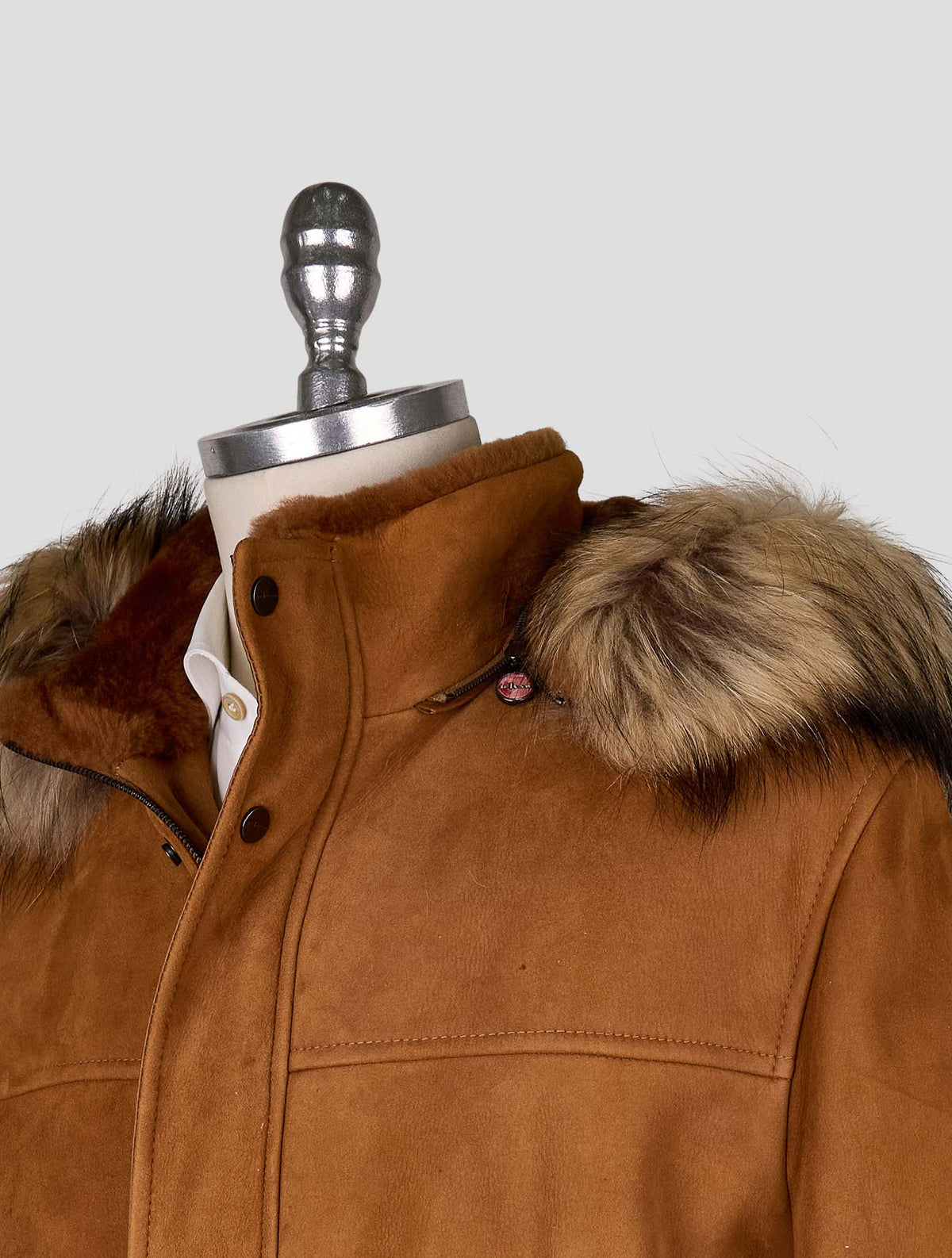 Kiton Brown Leather Shearling Coat