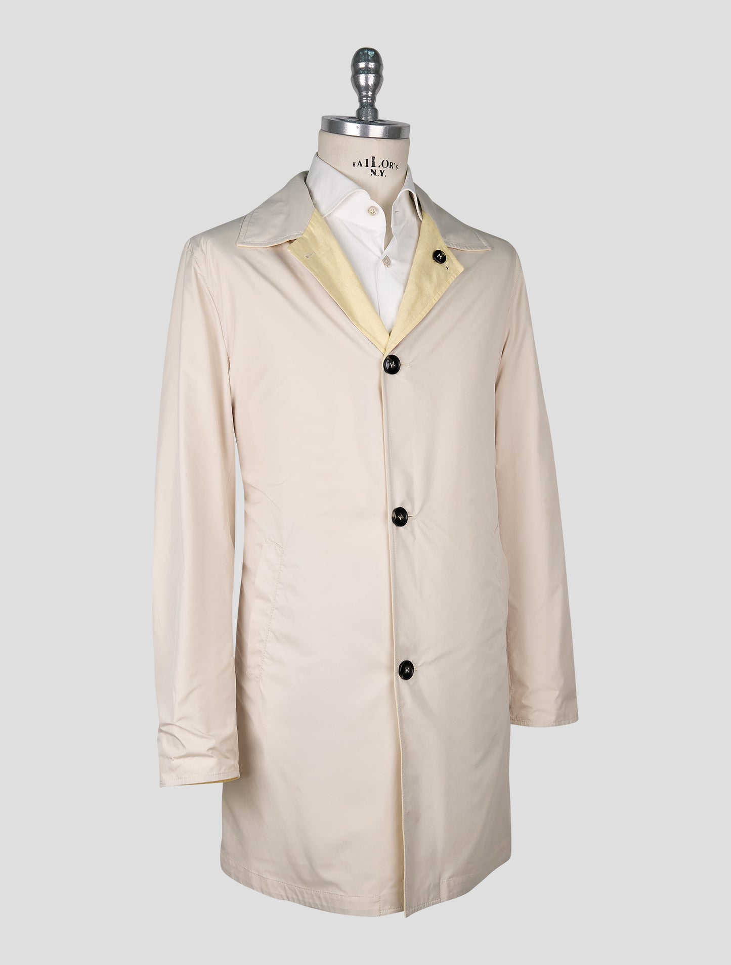 Kiton Beige Yellow Linen Pl Reverse Overcoat