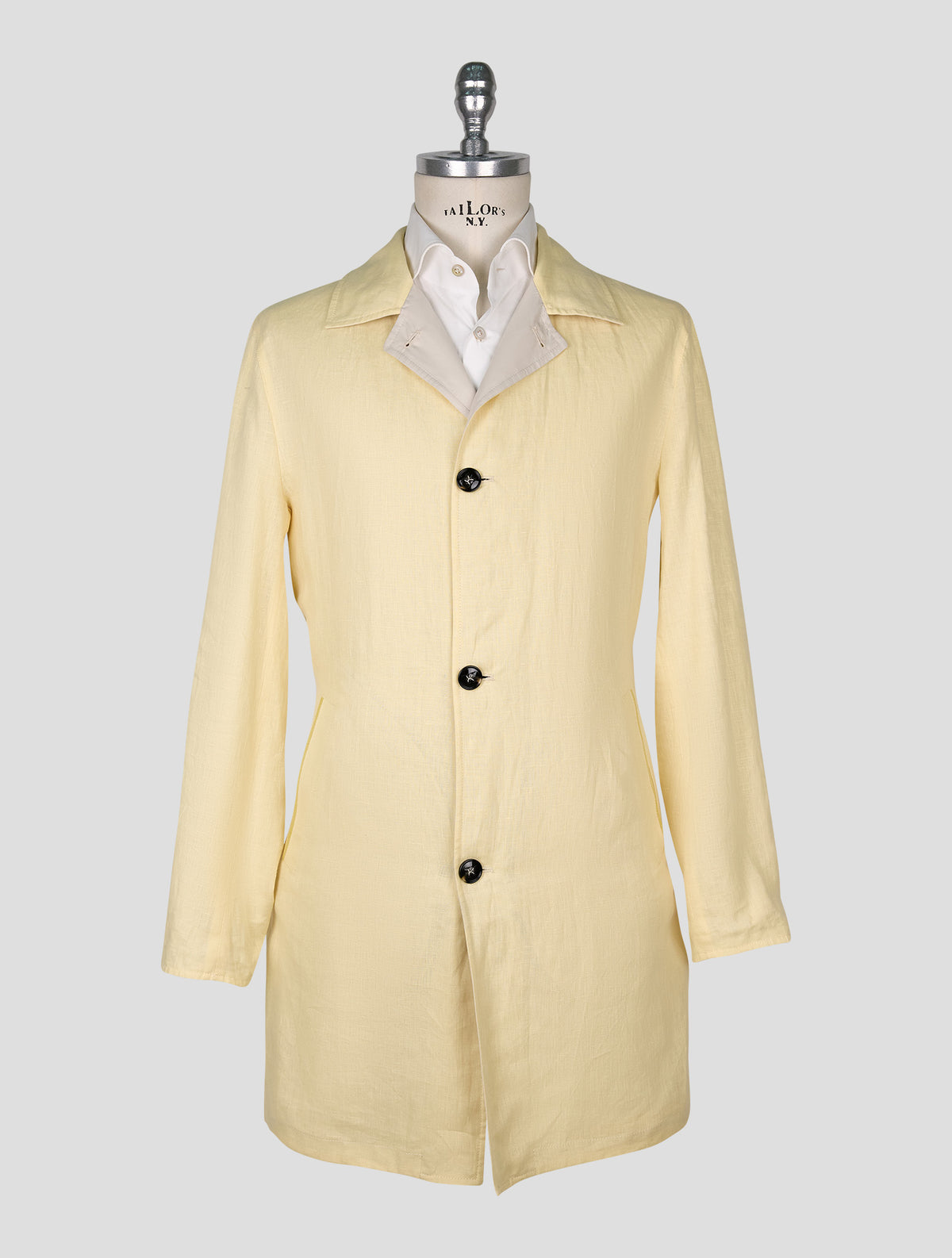 Kiton Beige Yellow Linen Pl Reverse Overcoat
