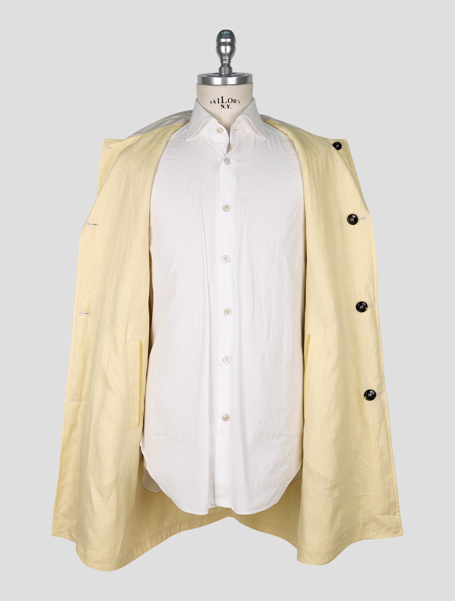 Kiton Beige Yellow Linen Pl Reverse Overcoat
